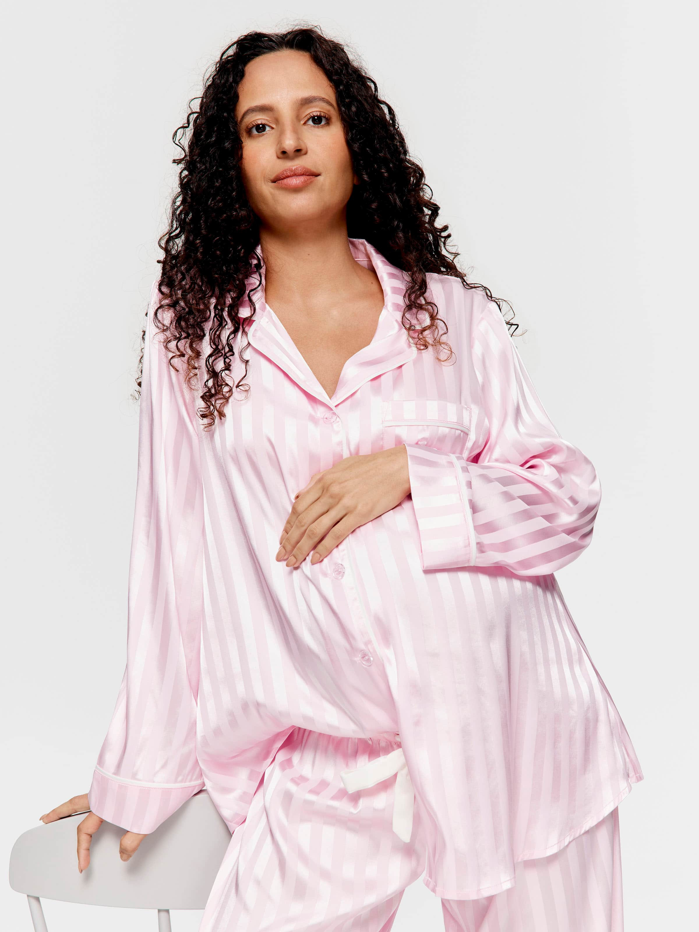 Maternity Long Pink Stripe Chic Satin Pj Set Peter Alexander Online