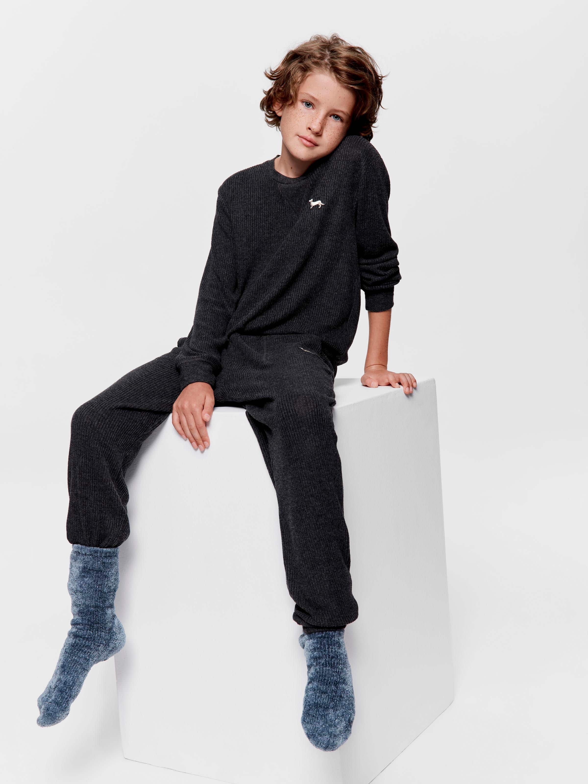 Boys Charcoal Rib Pj Set