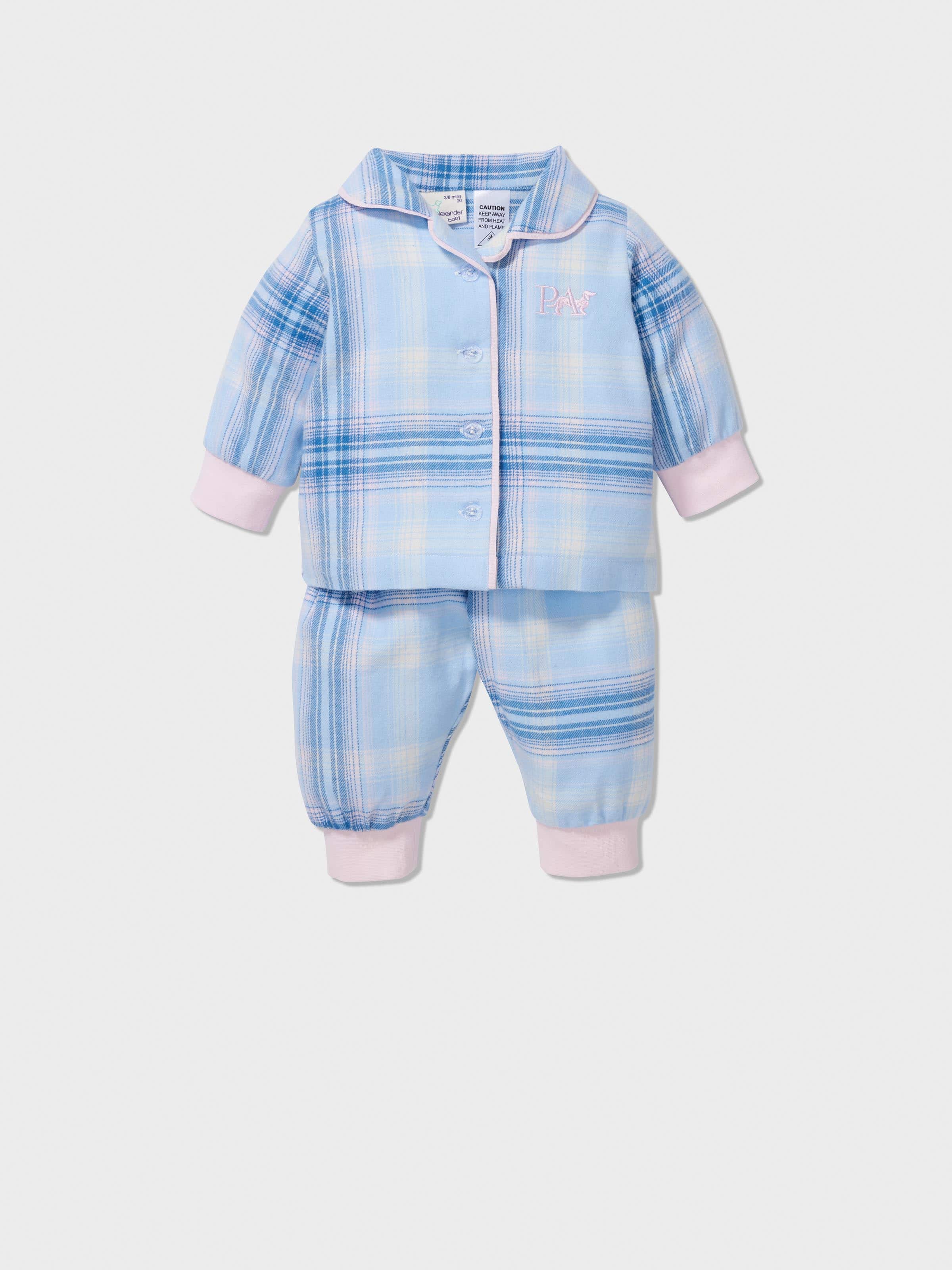 Baby Blue Check Long Classic Pj Set