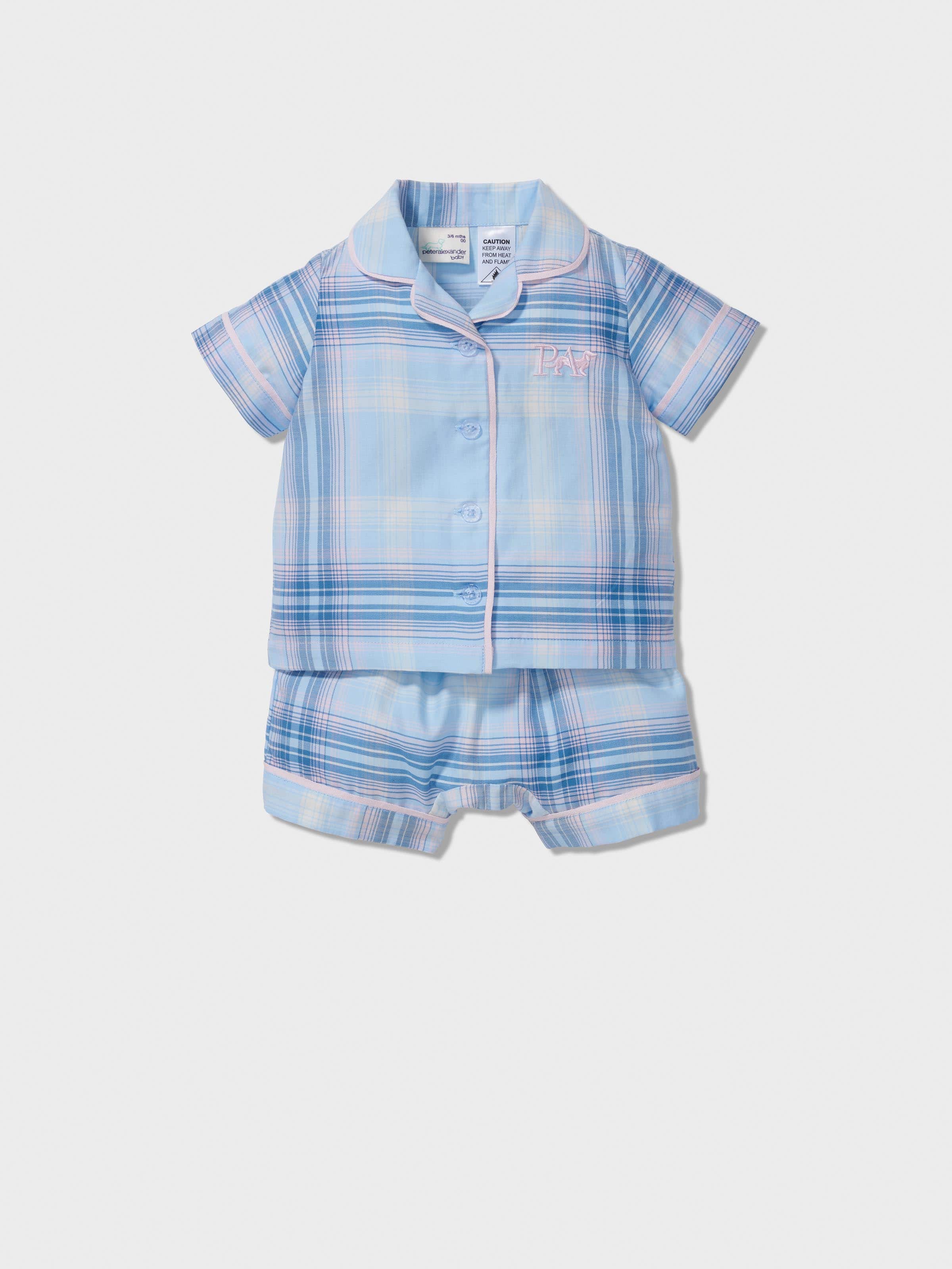 Baby Blue Check Classic Shortie Pj Set