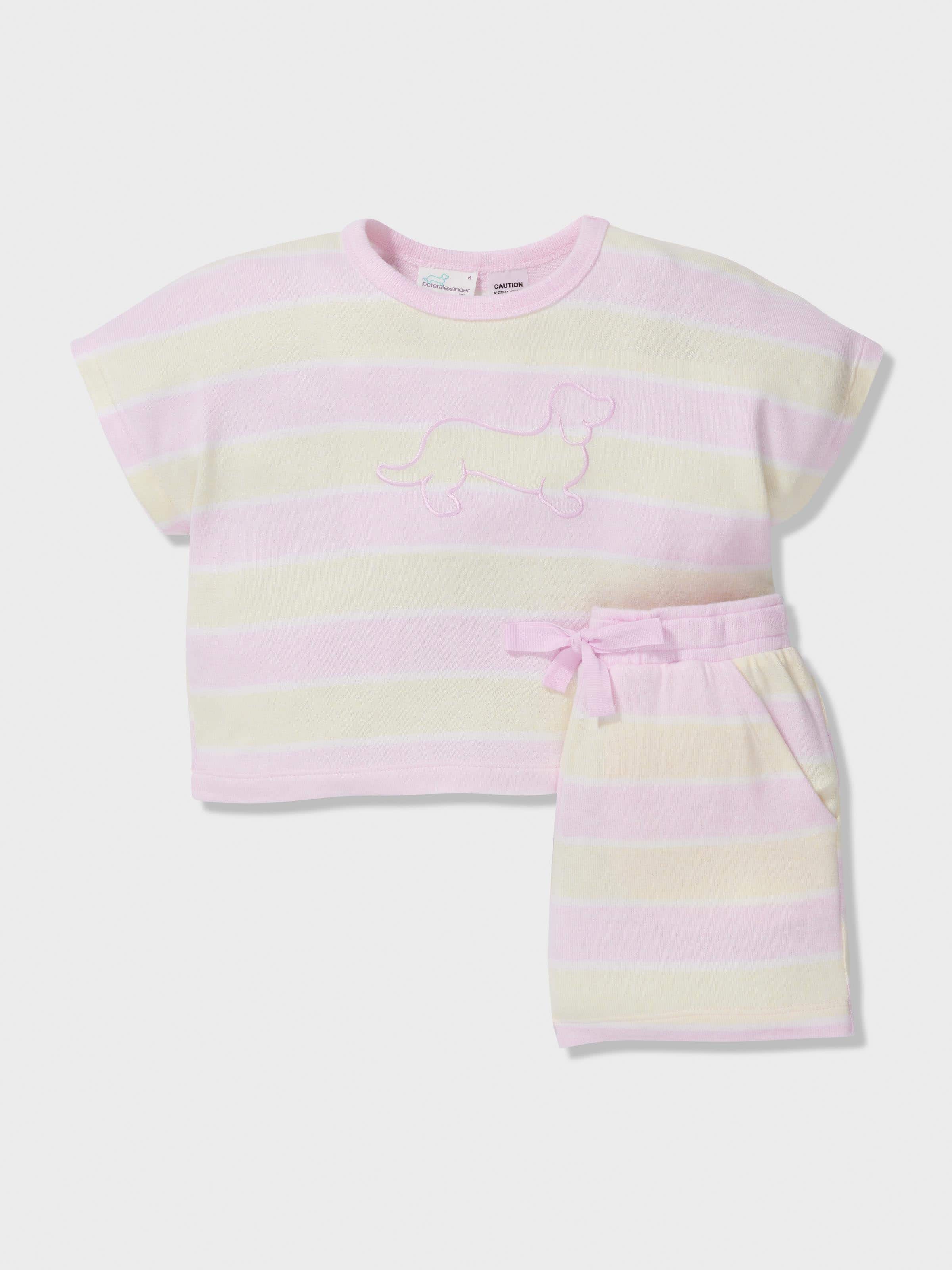 Jnr Girls Fuzzy Pastel Stripe Pj Set