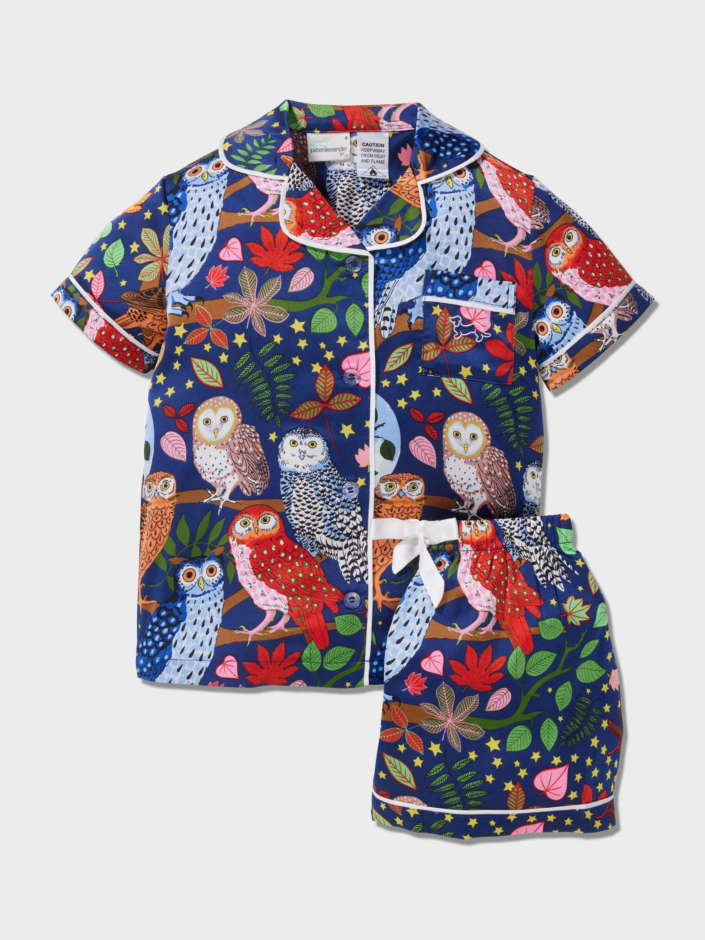 Jnr Girls Karen Mabon Owl Satin Classic Pj Set
