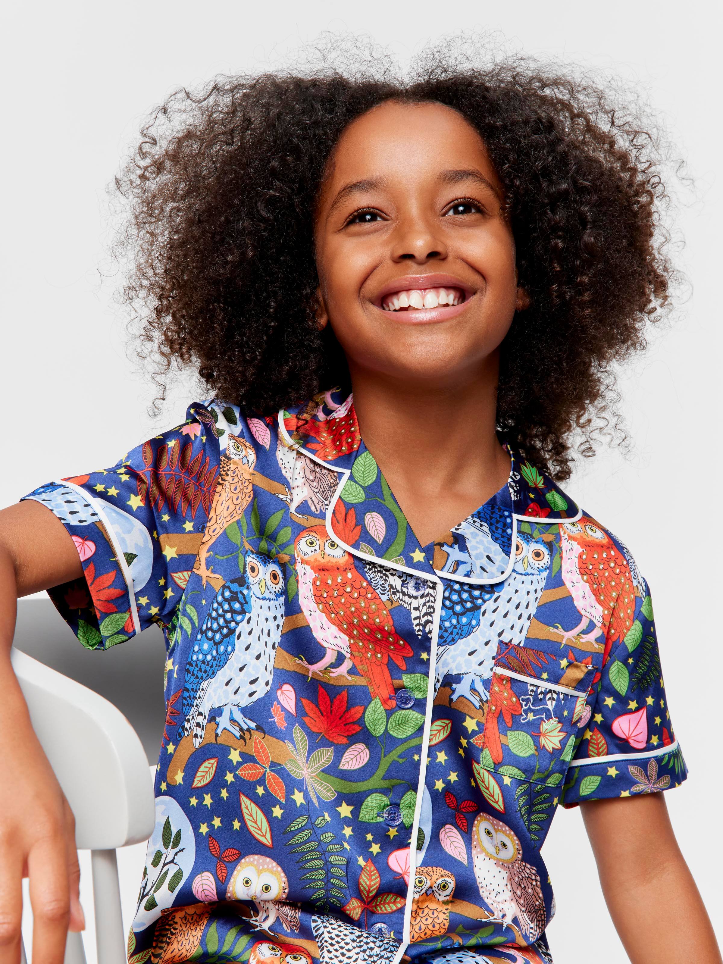 Girls Karen Mabon Owl Satin Pj Set