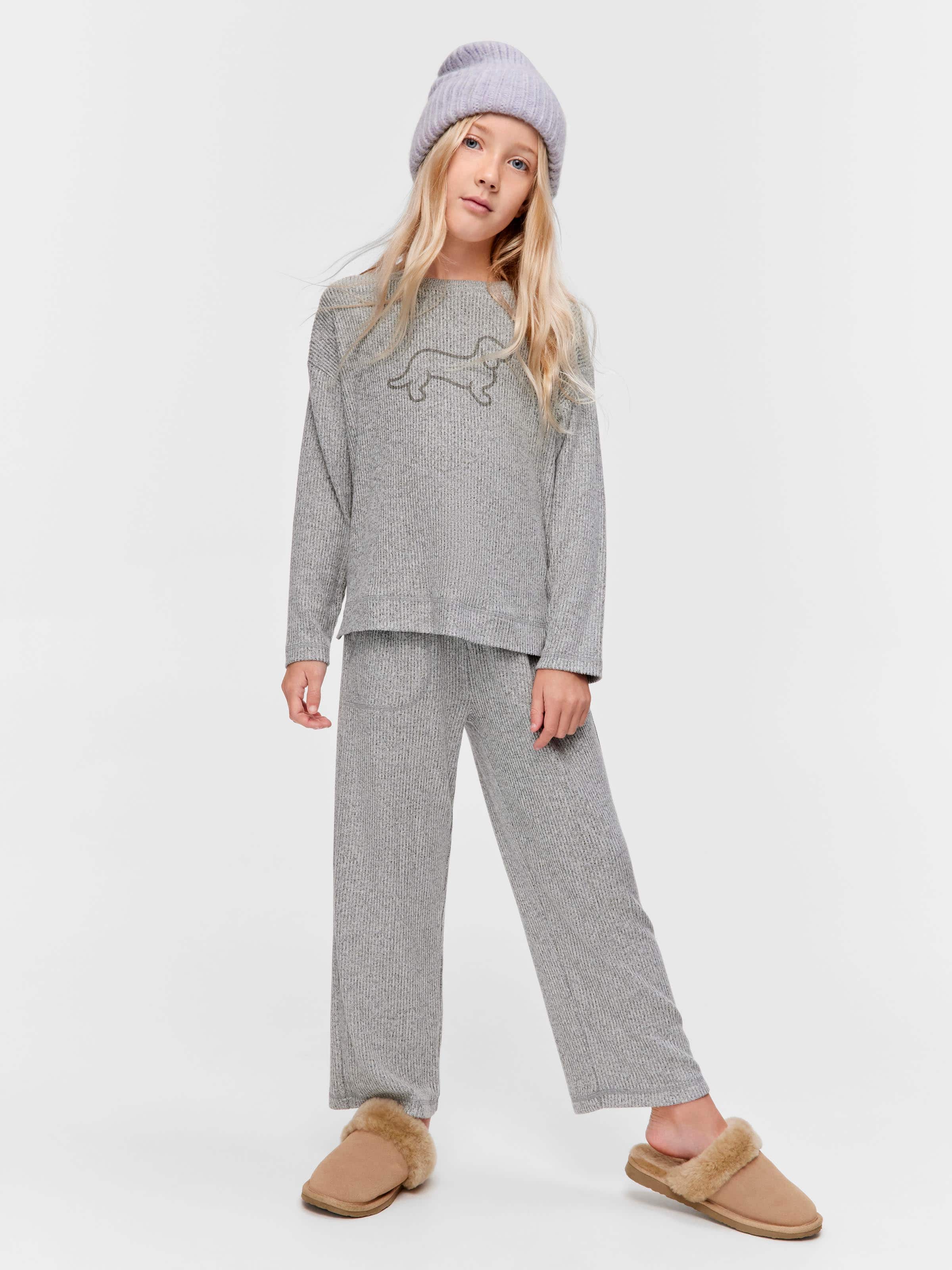 Girls Grey Rib Knit Pj Set