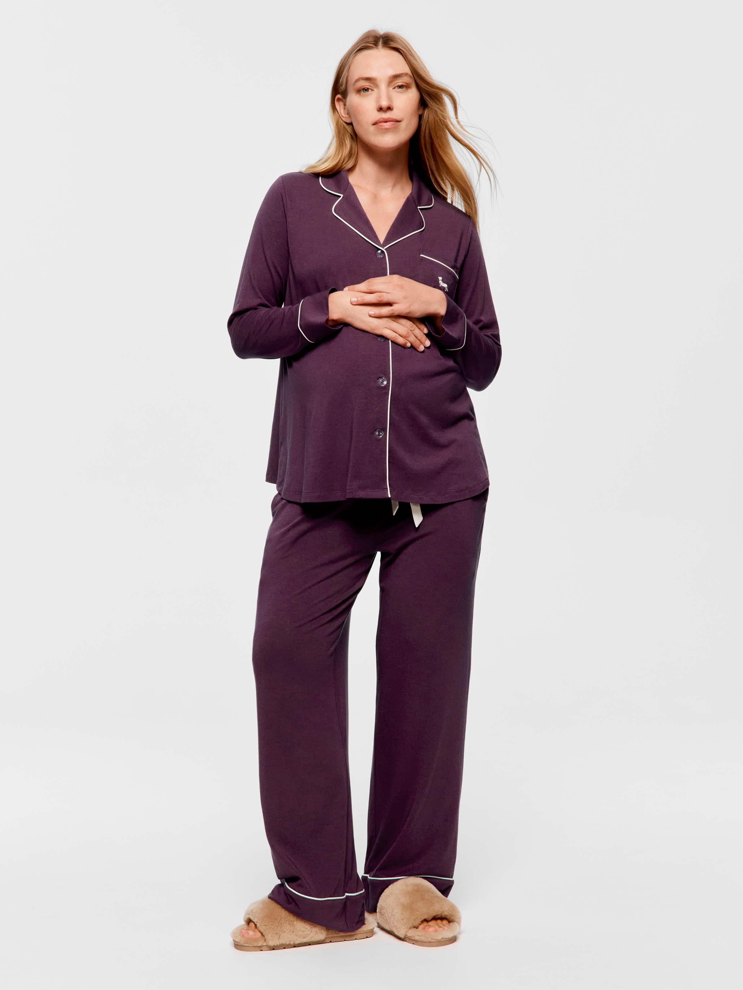 Maternity Grape Comfy Over The Bump Long Sleeve Pj Set