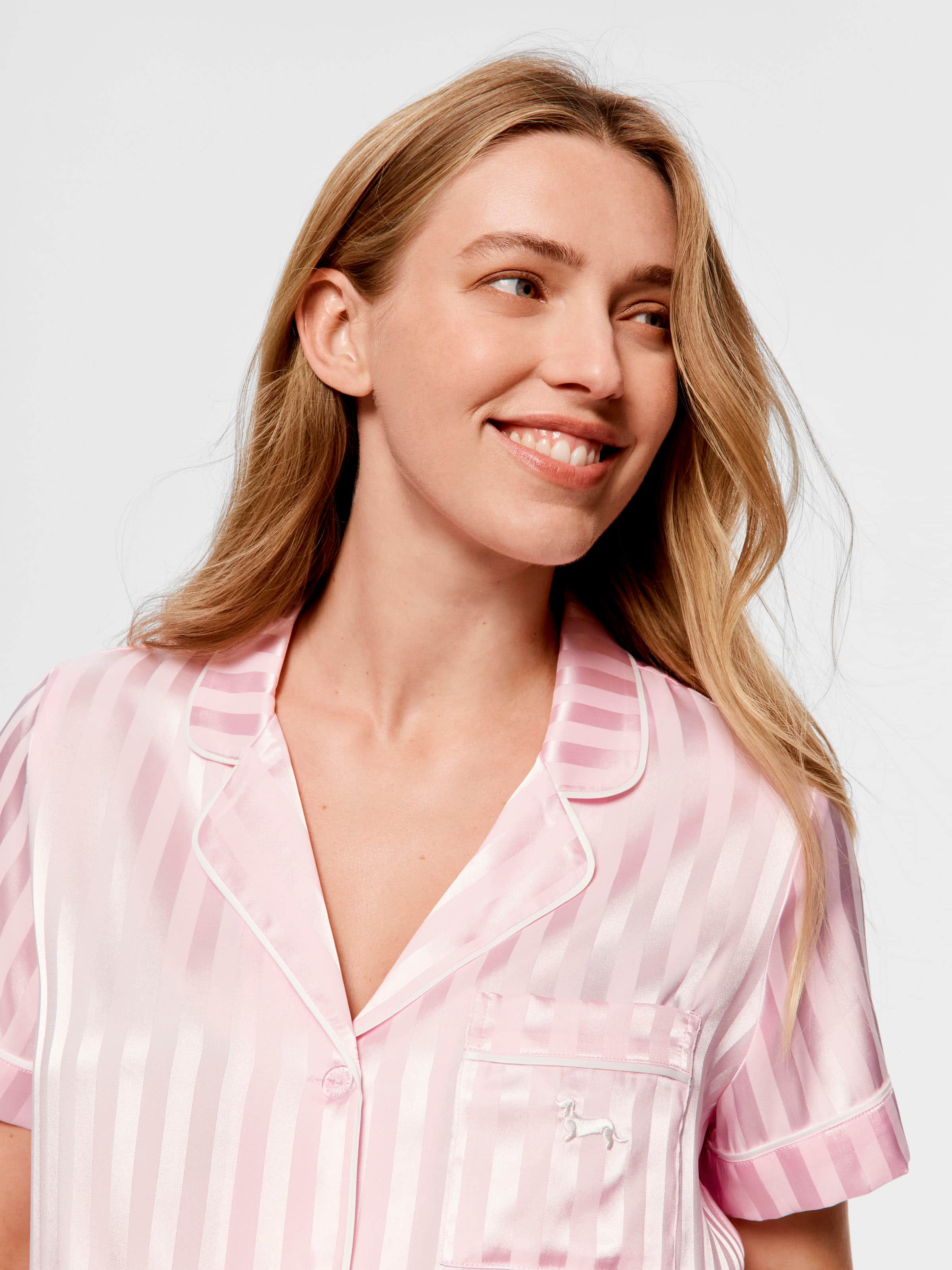 Maternity Pink Stripe Chic Satin Shortie Pj Satin