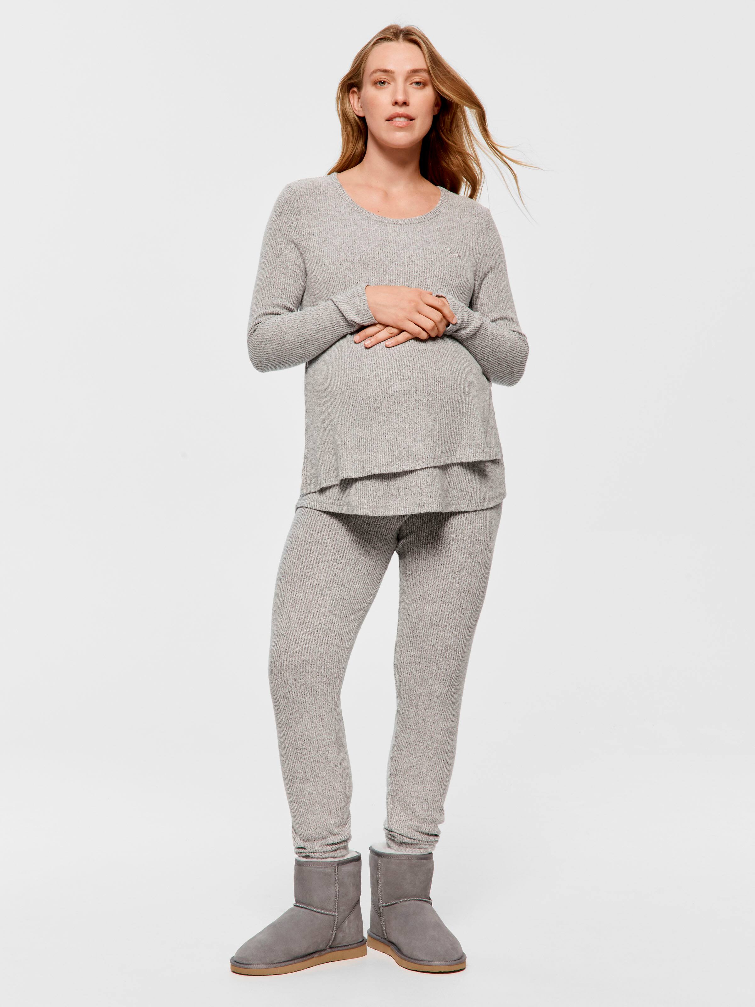 Maternity Grey Rib Long Sleeve Pj Set