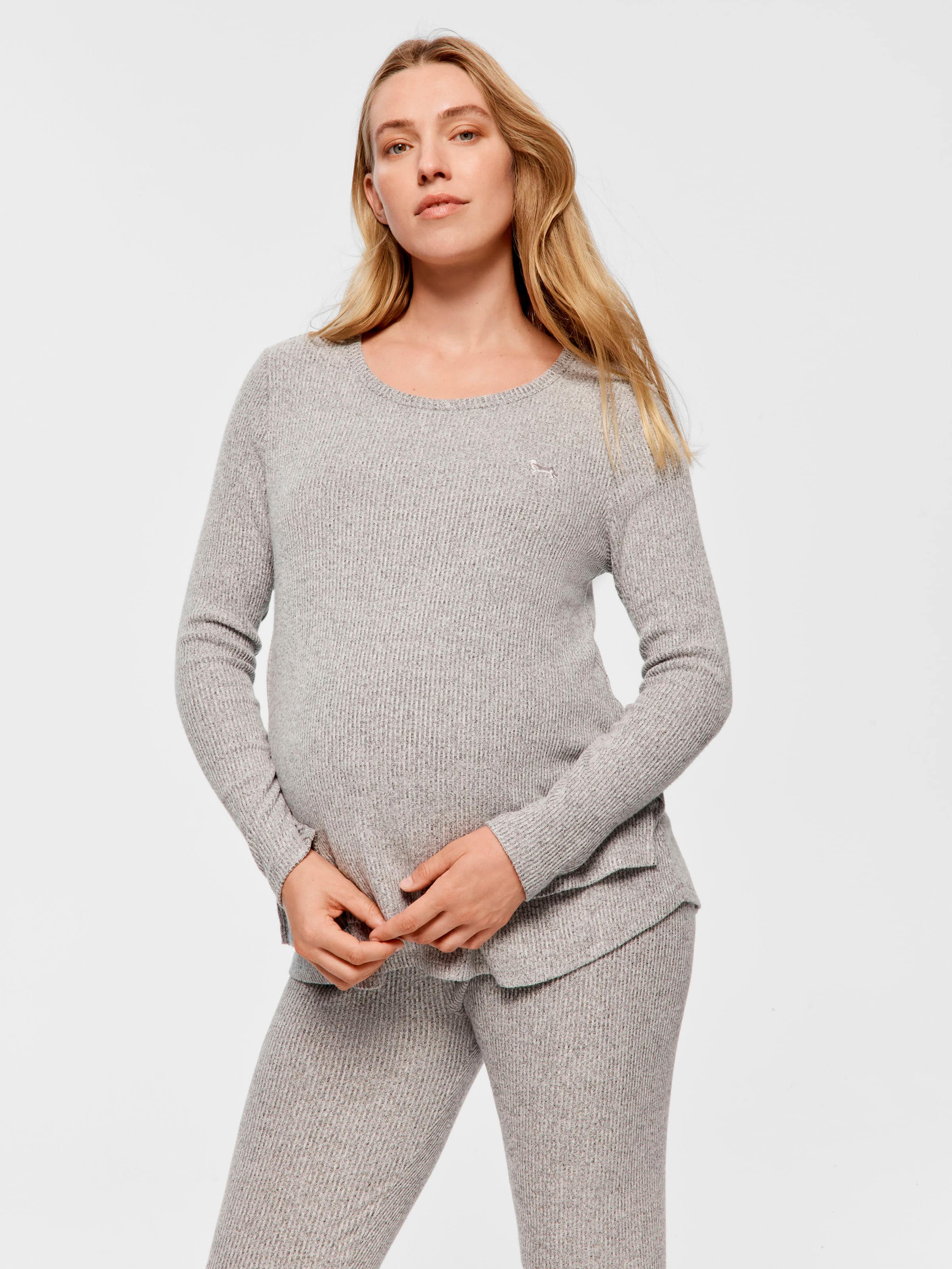 Maternity Grey Rib Long Sleeve Pj Set