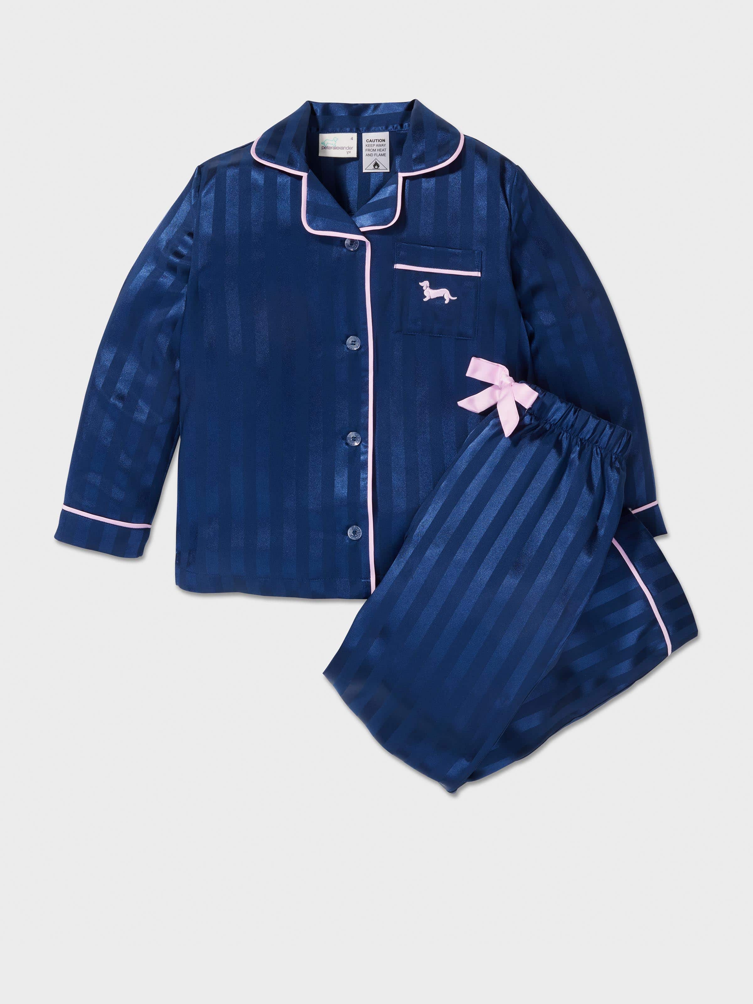Girls Navy Classic Satin Pj Set