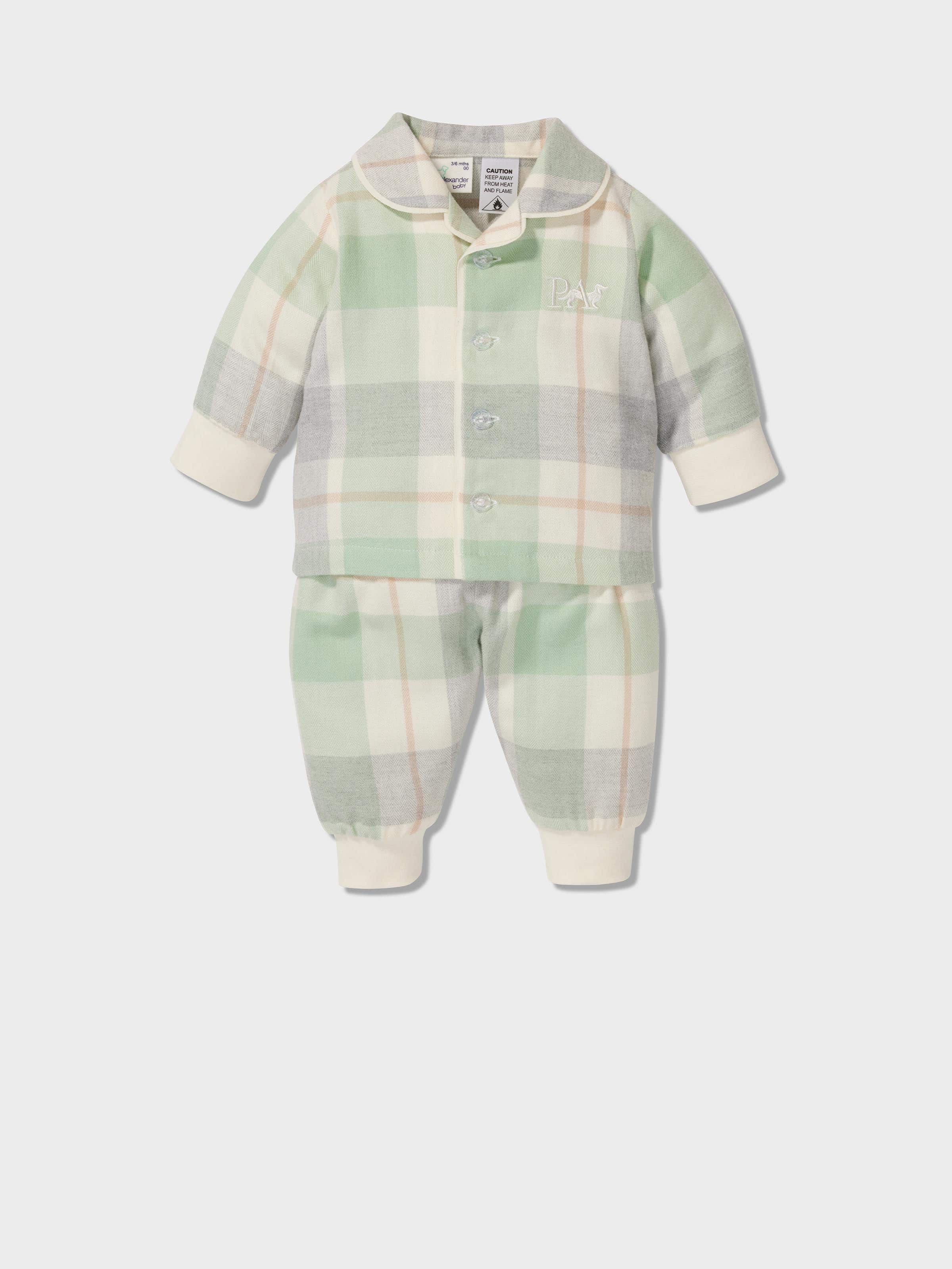 Baby Mint Check Bamboo Flannelette Classic Pj Set
