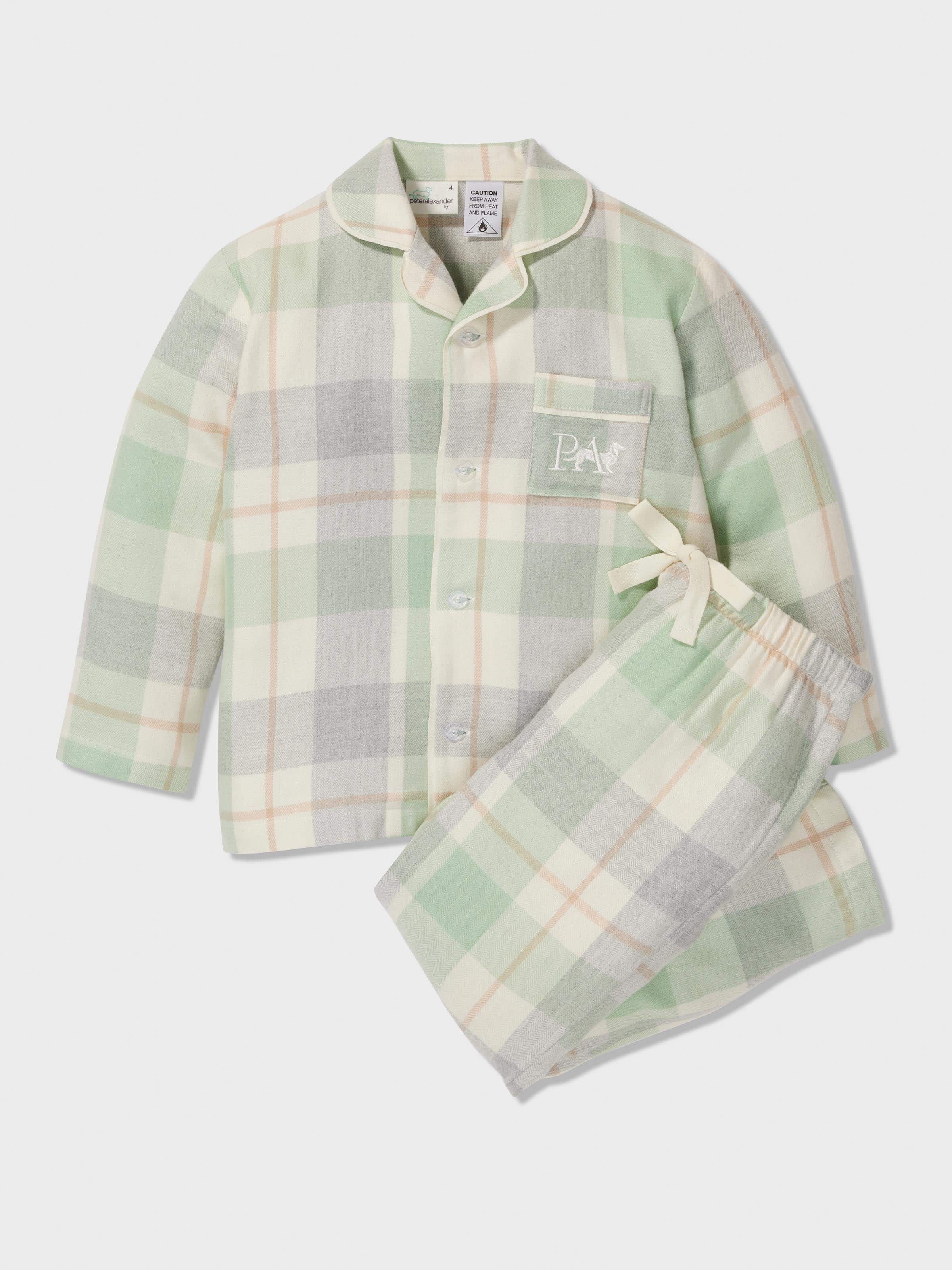 Kids Mint Check Bamboo Flannelette Classic Pj Set