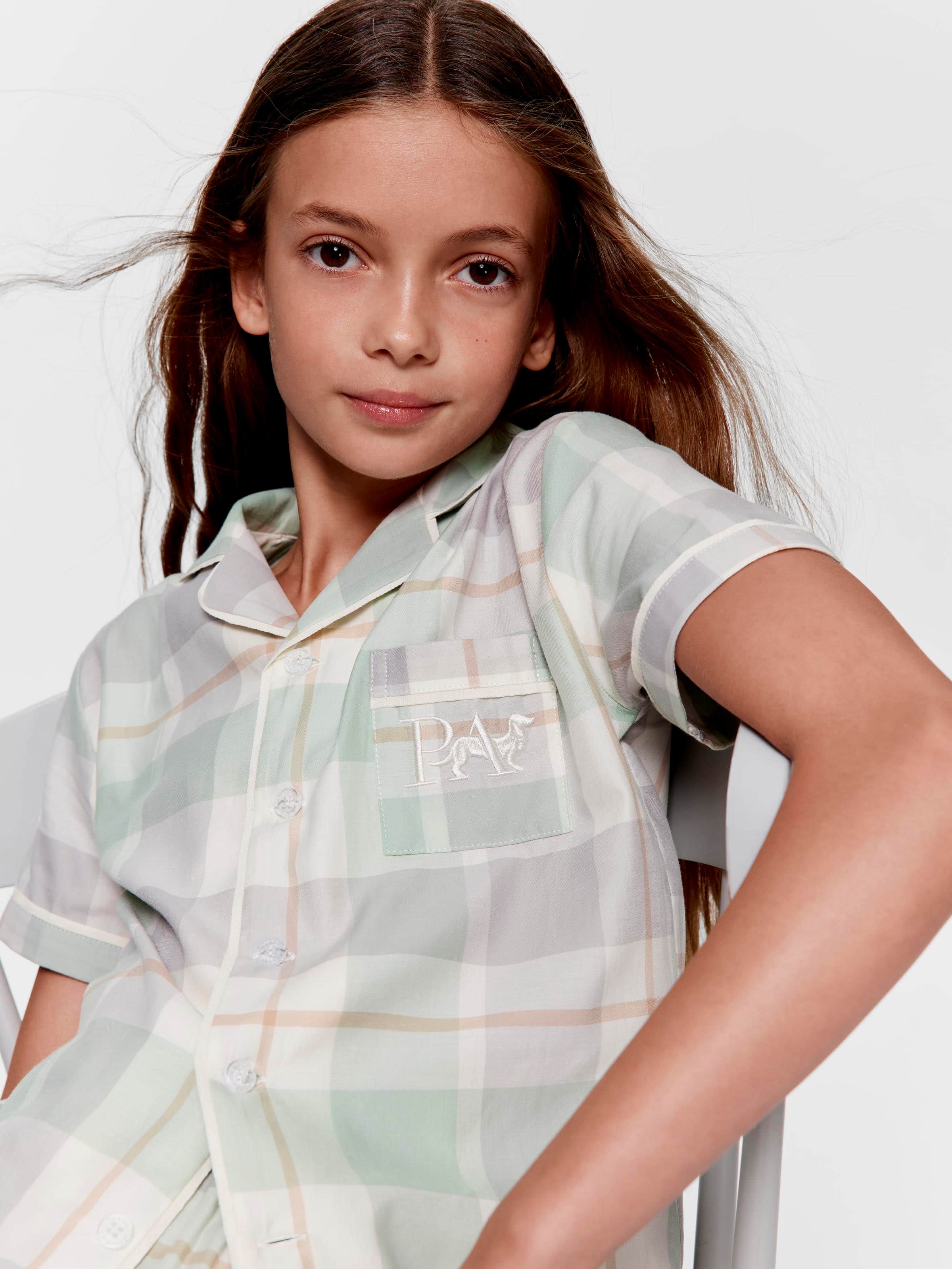 Kids Mint Check Classic Shortie Pj Set