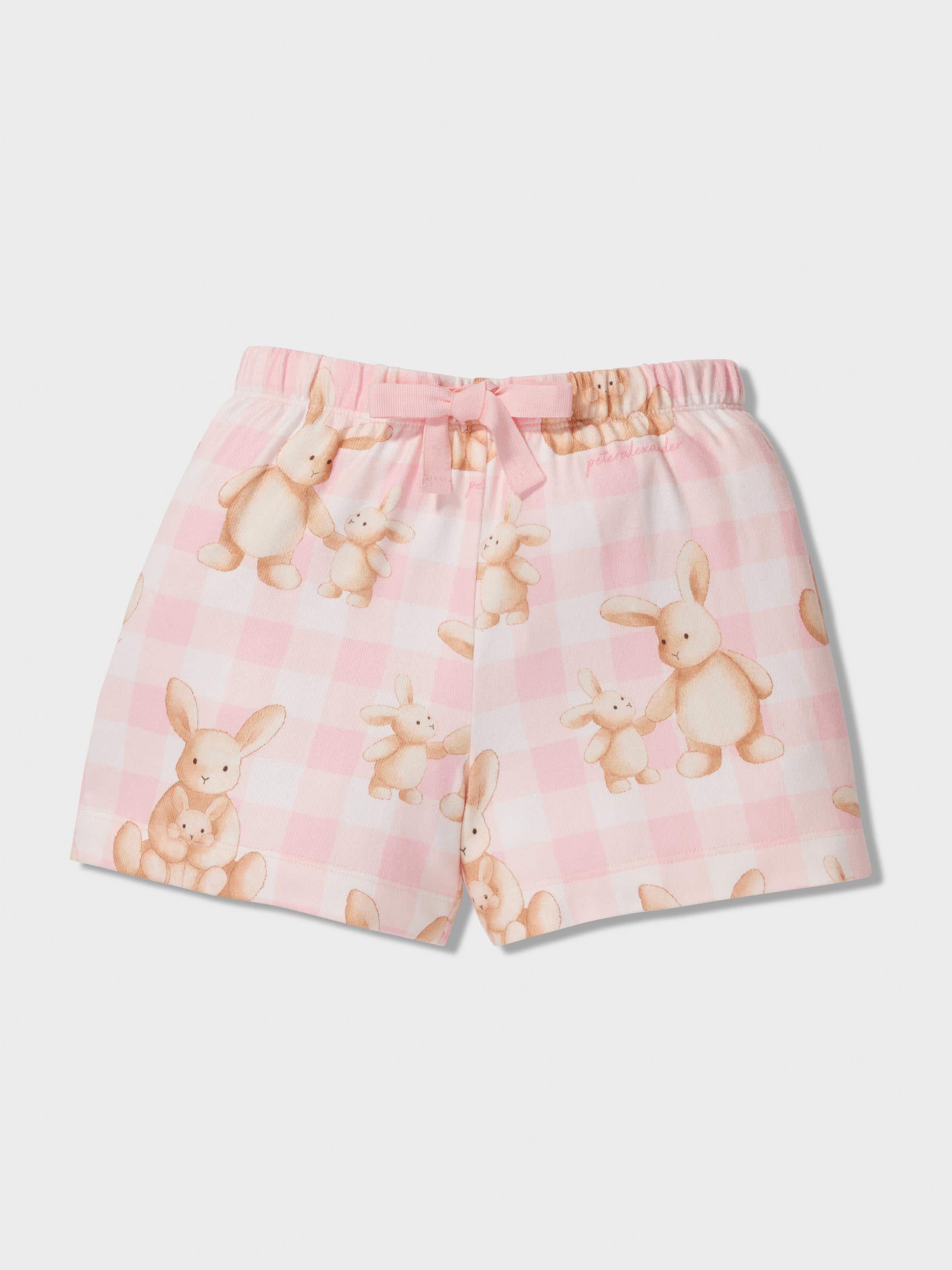 Girls Pink Check Bunny Classic Shortie Set