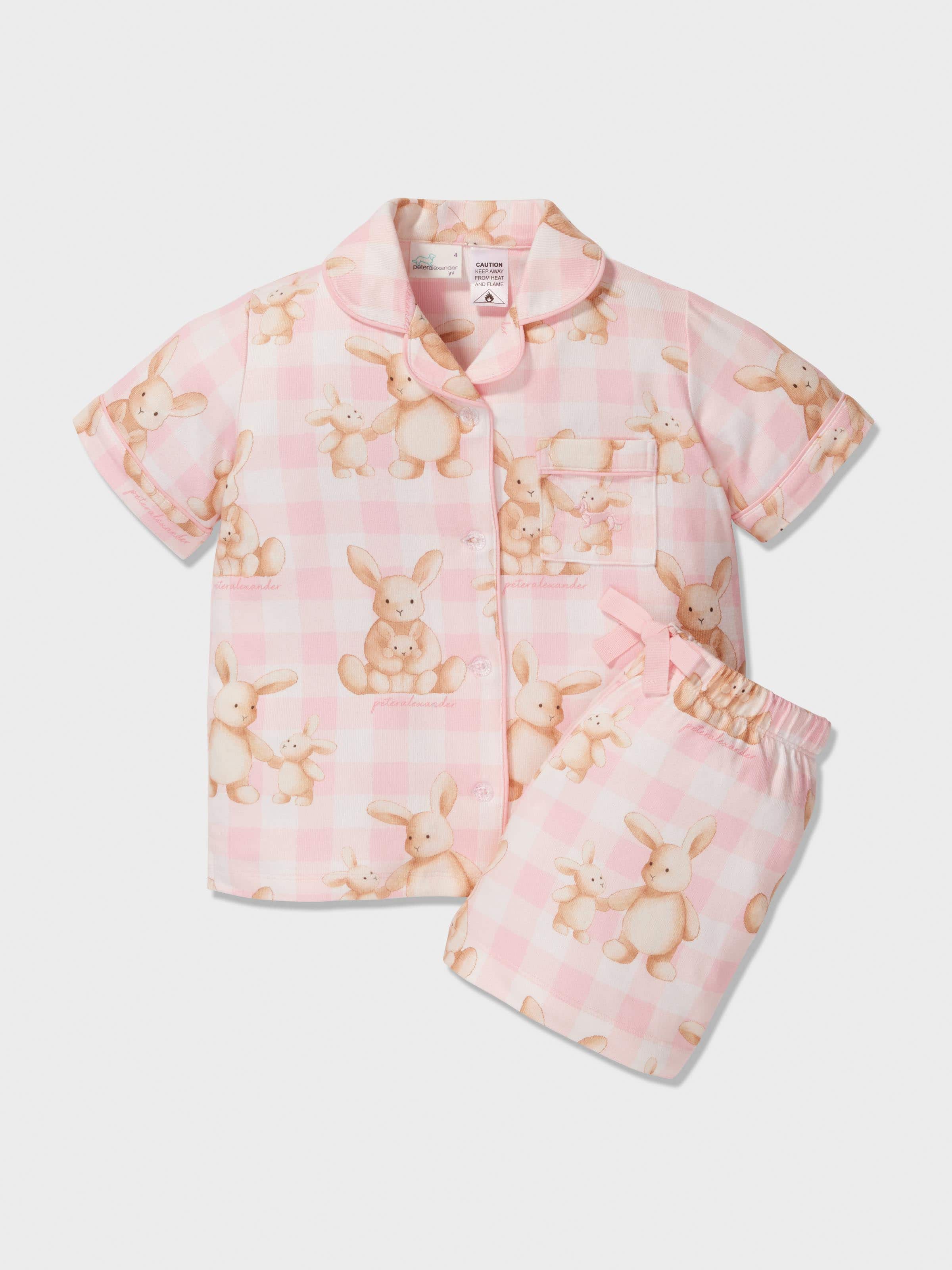 Girls Pink Check Bunny Classic Shortie Set