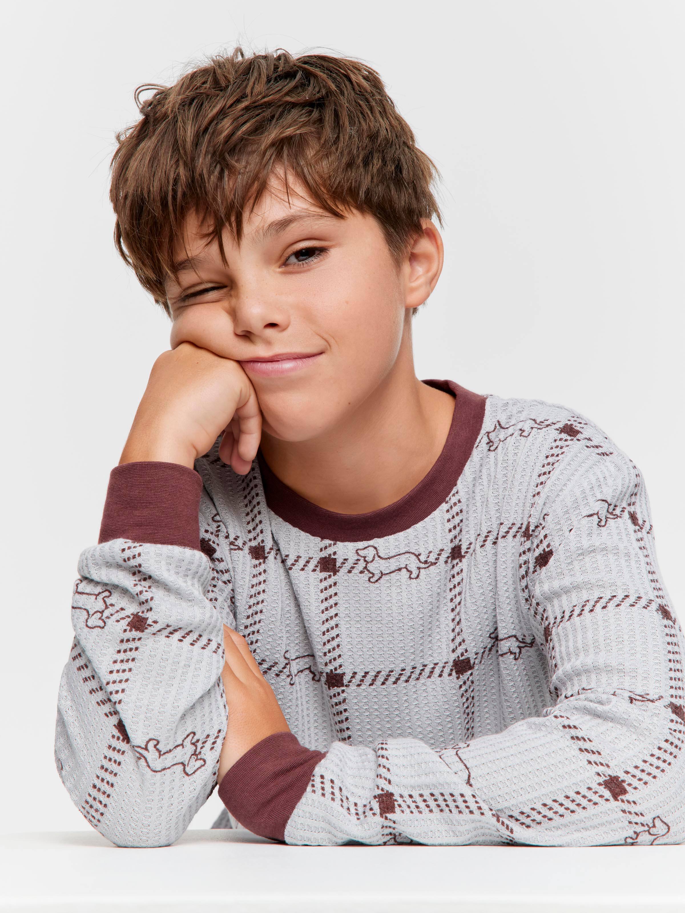 Boys Check Waffle Pj Set