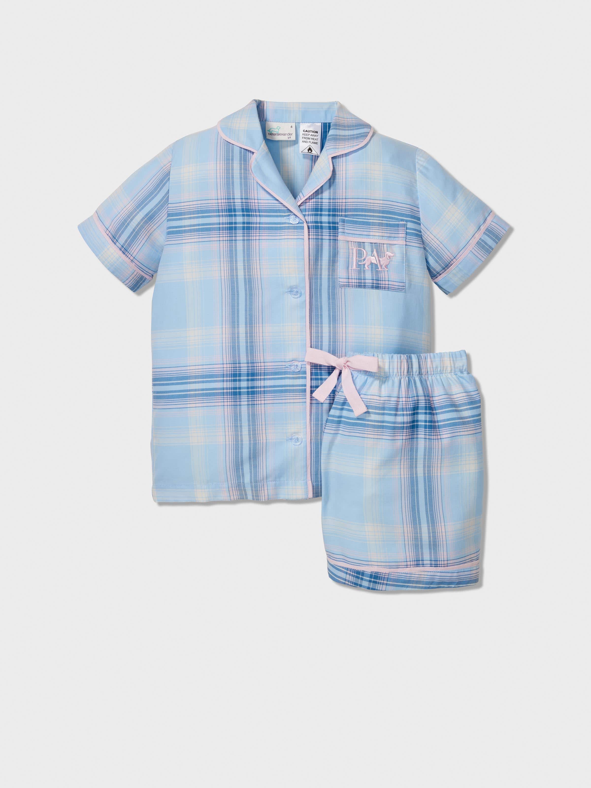 Jnr Girls Blue Check Classic Shortie Pj Set
