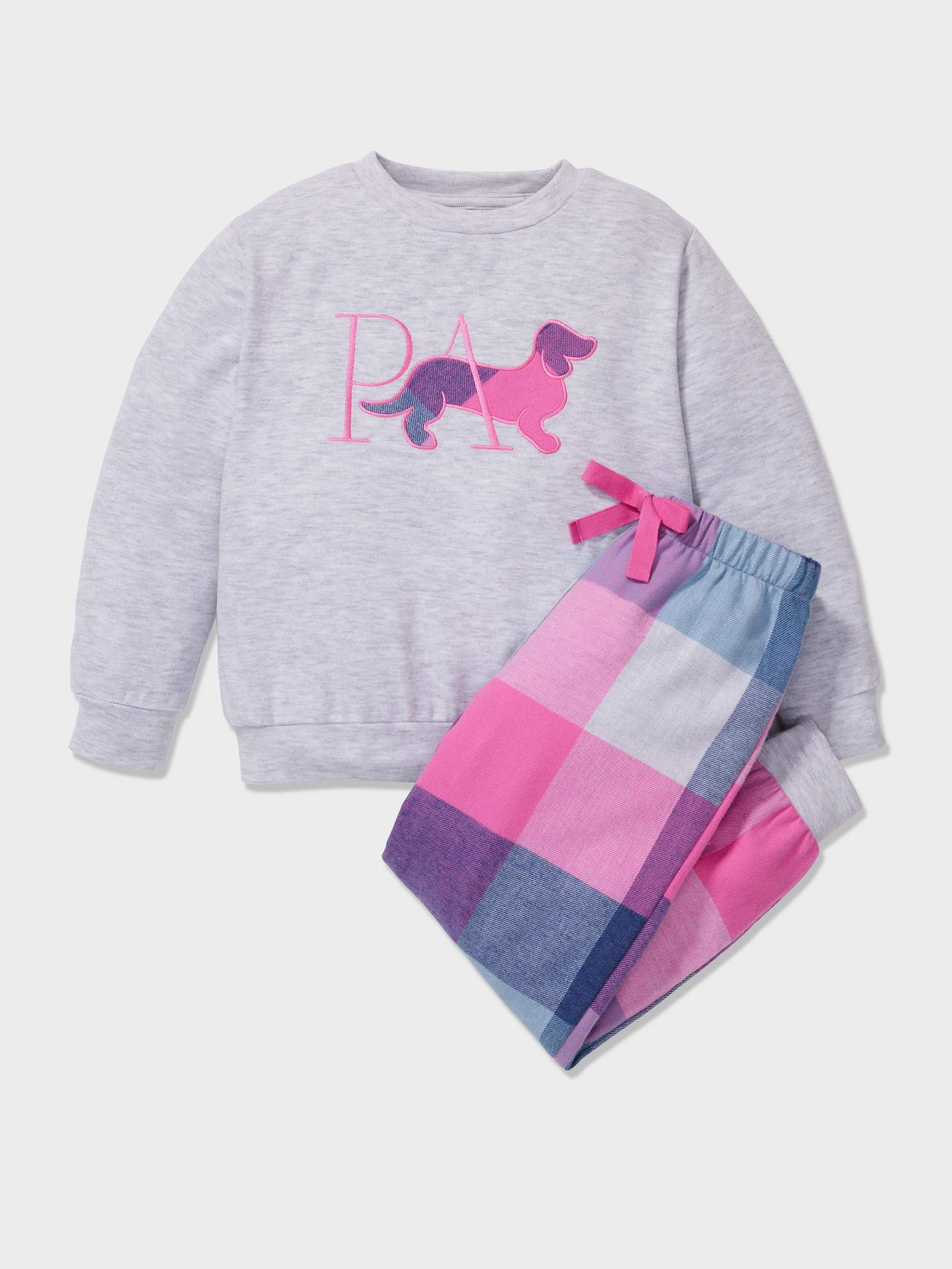 Girls Pink Buffalo Check Long Pj Set