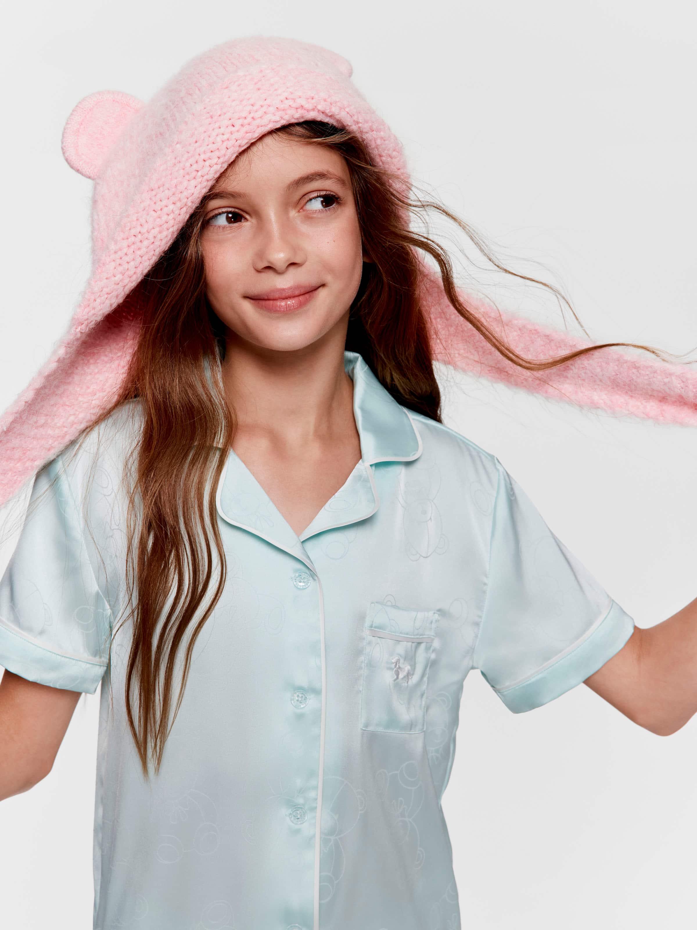 Girls Teddy Bear Satin Classic Shortie Pj Set