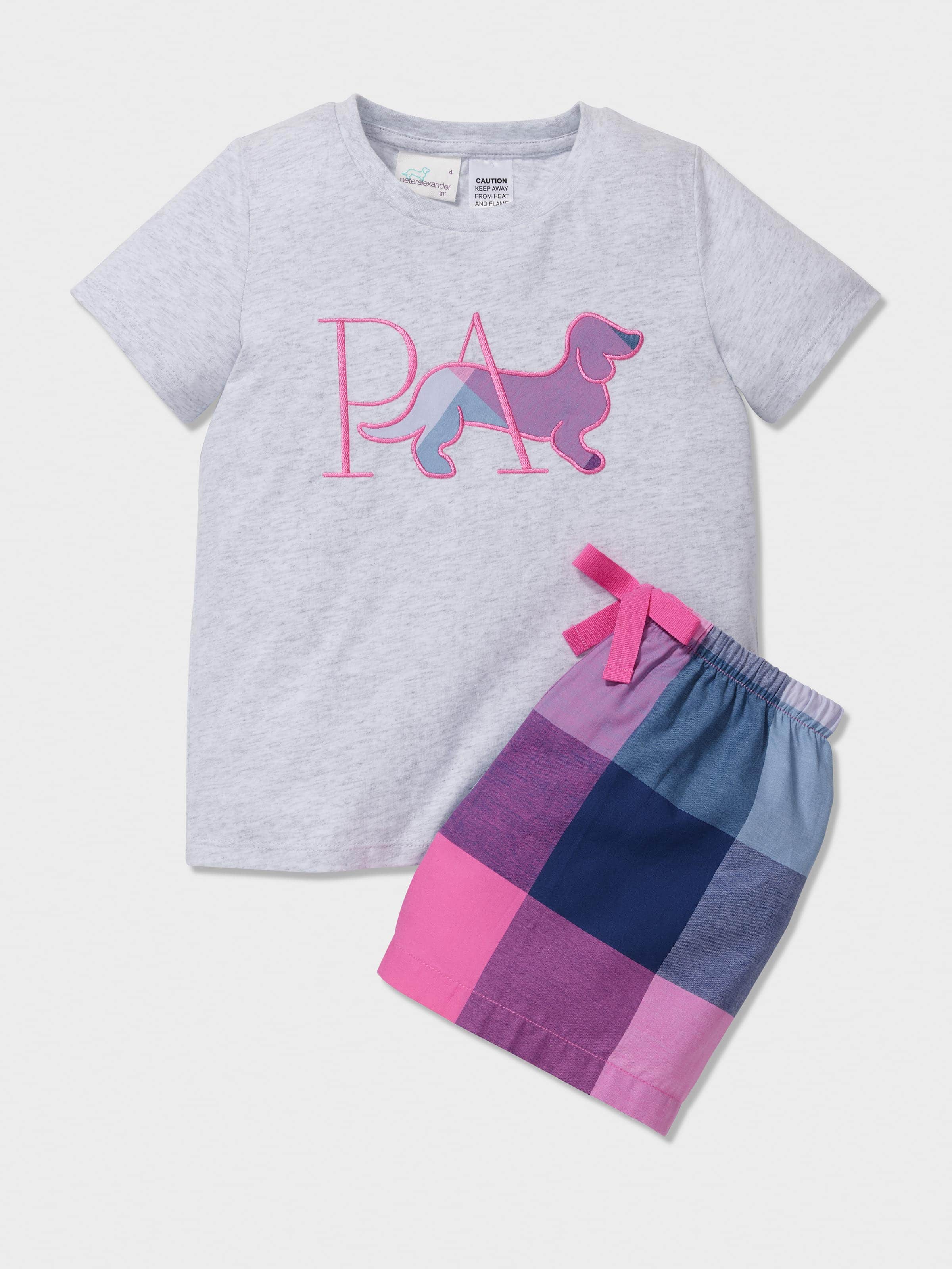 Girls Pink Buffalo Check Shortie Pj Set