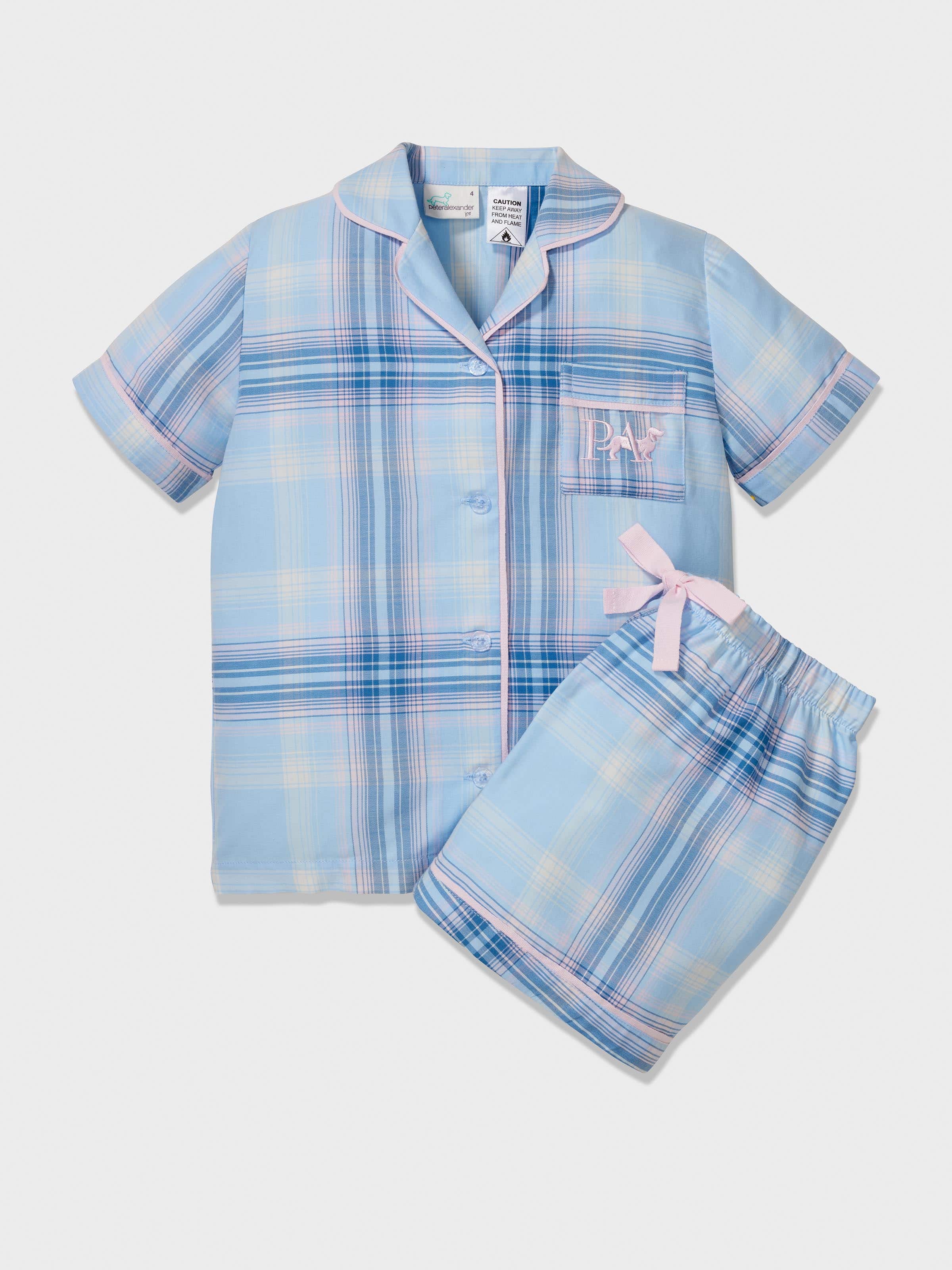 Girls Blue Check Classic Shortie Pj Set