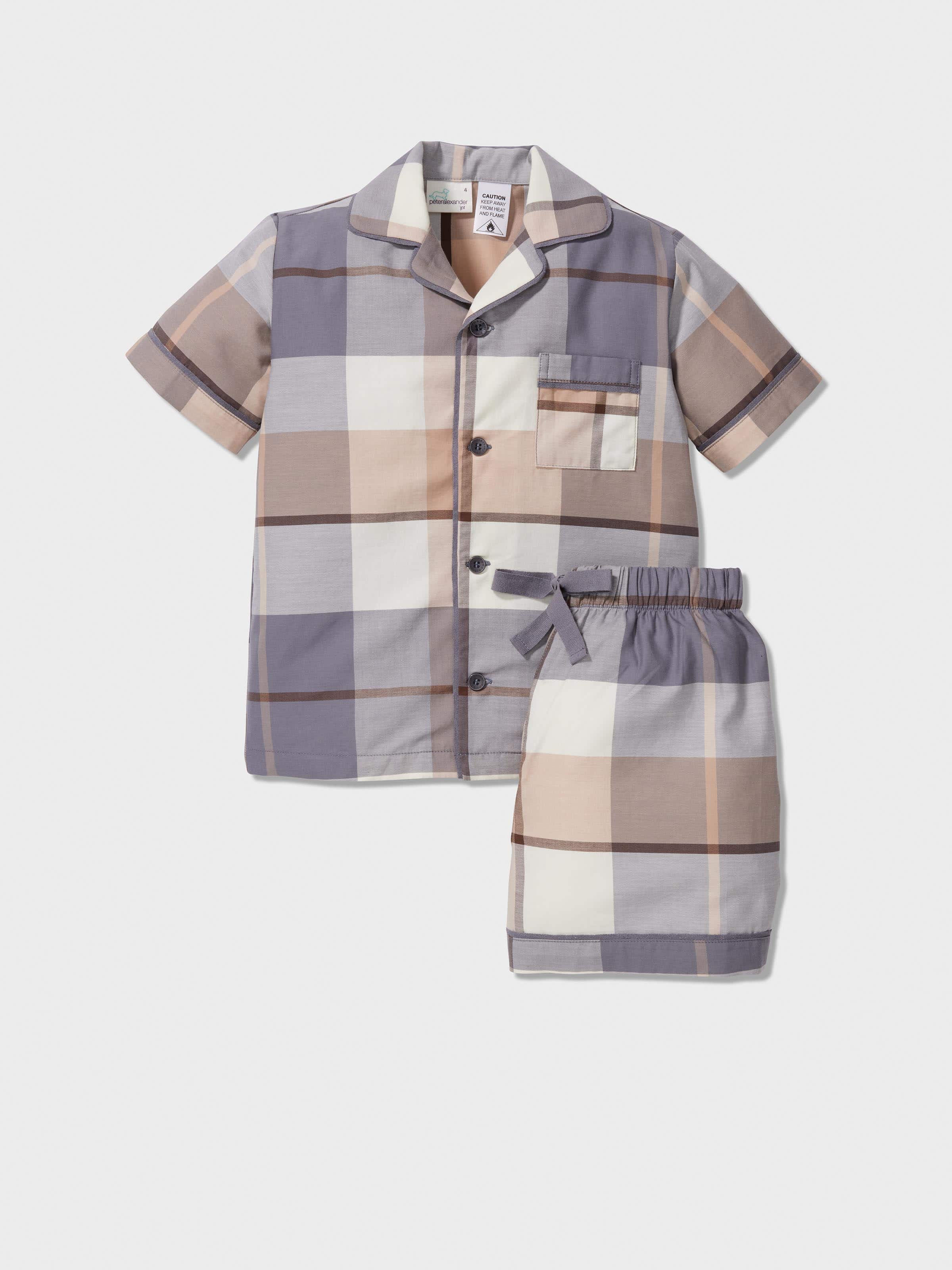 Jnr Boys Charcoal Check Classic Short Pj Set