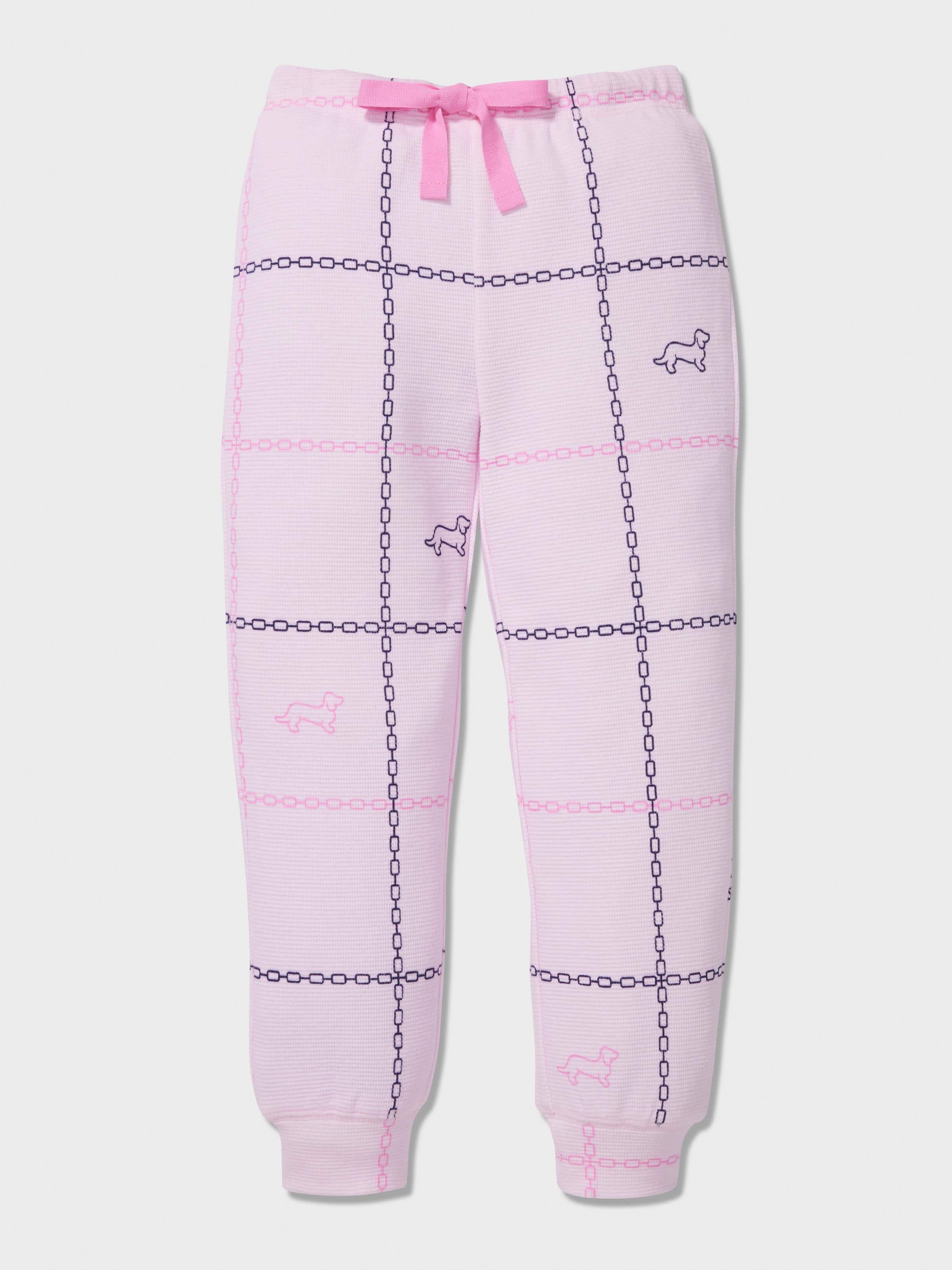Jnr Girls Windowpane Check Waffle Long Pj Set
