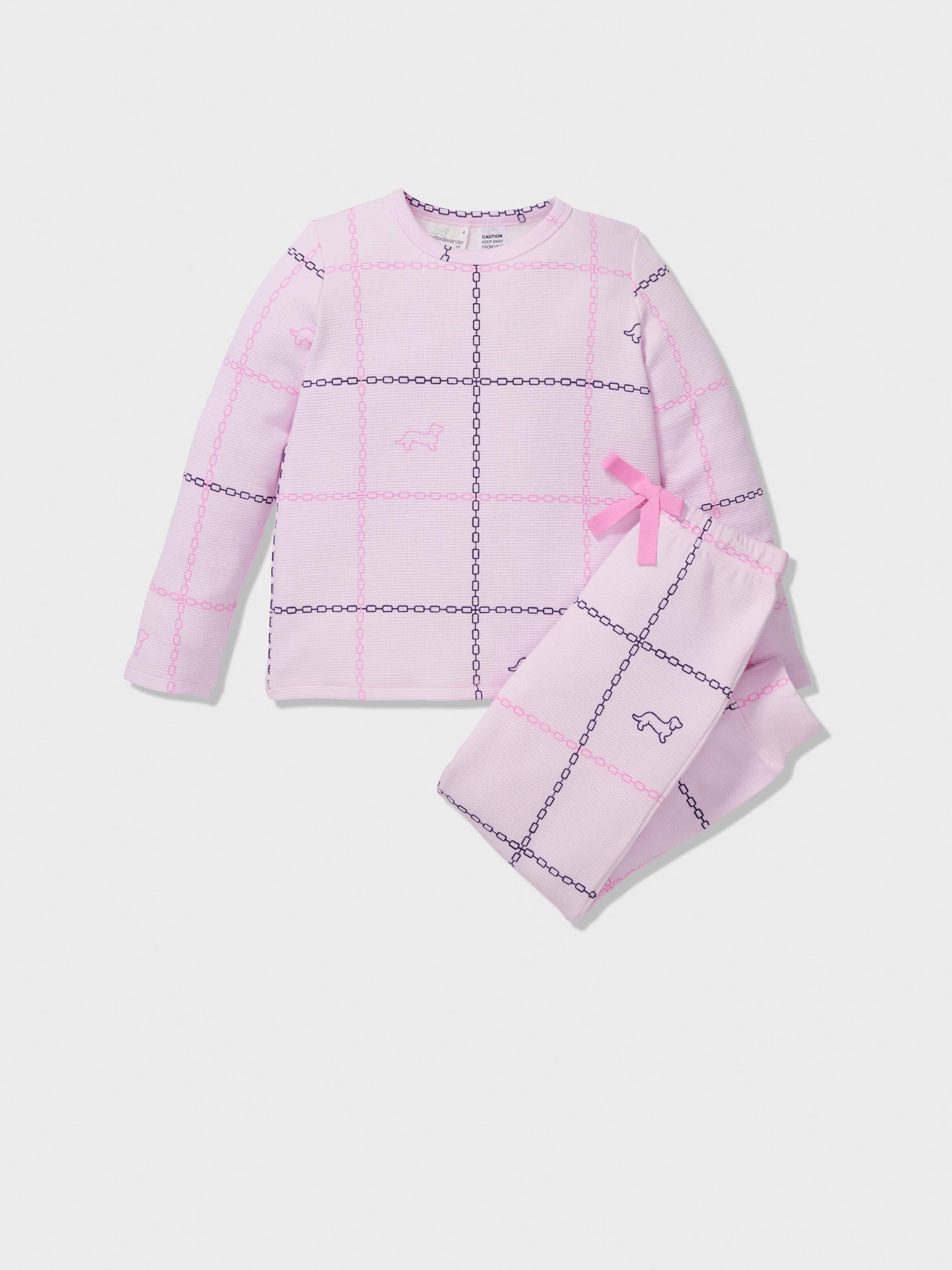 Jnr Girls Windowpane Check Waffle Long Pj Set