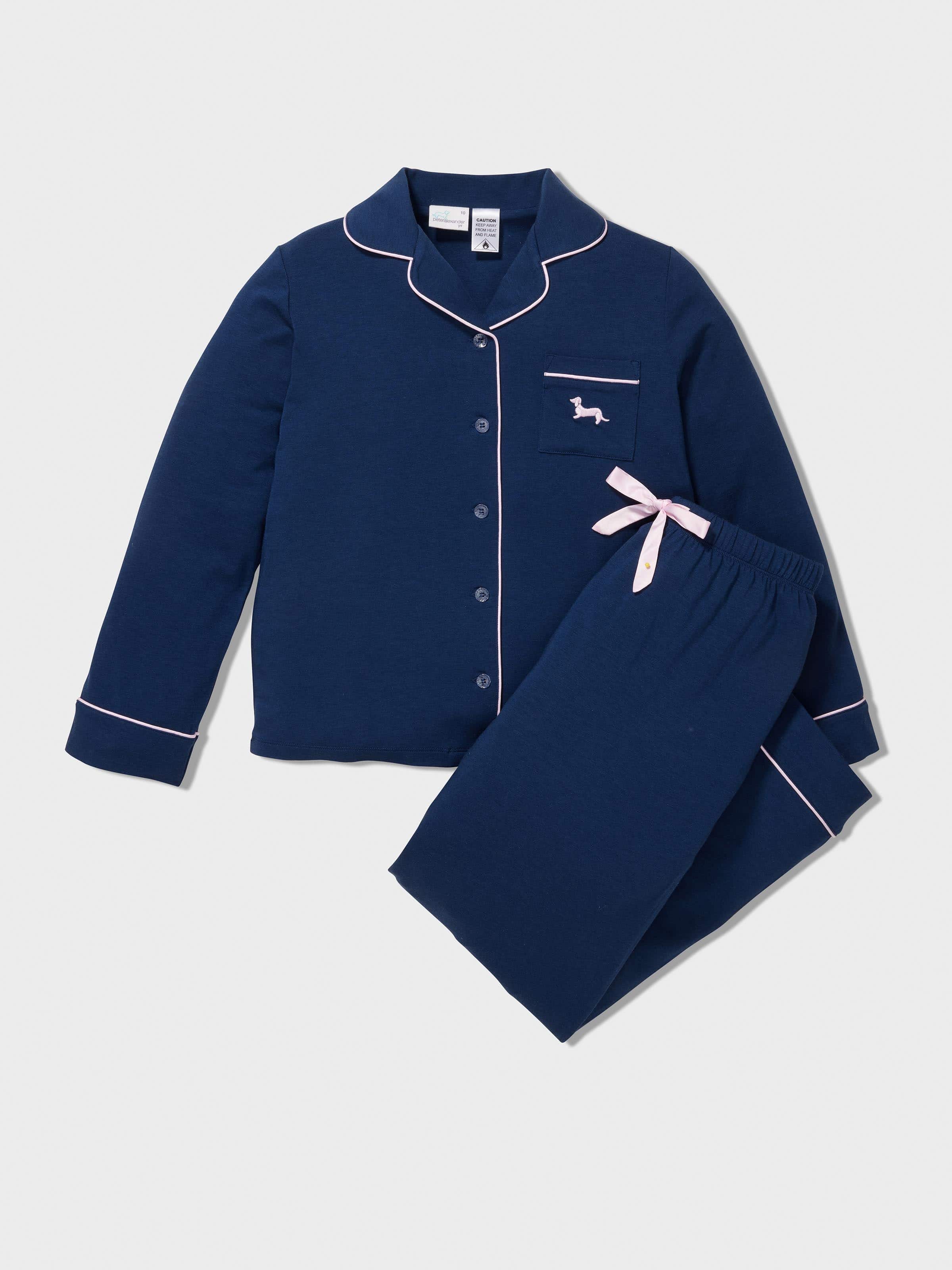 Girls Navy Long Classic Pj Set