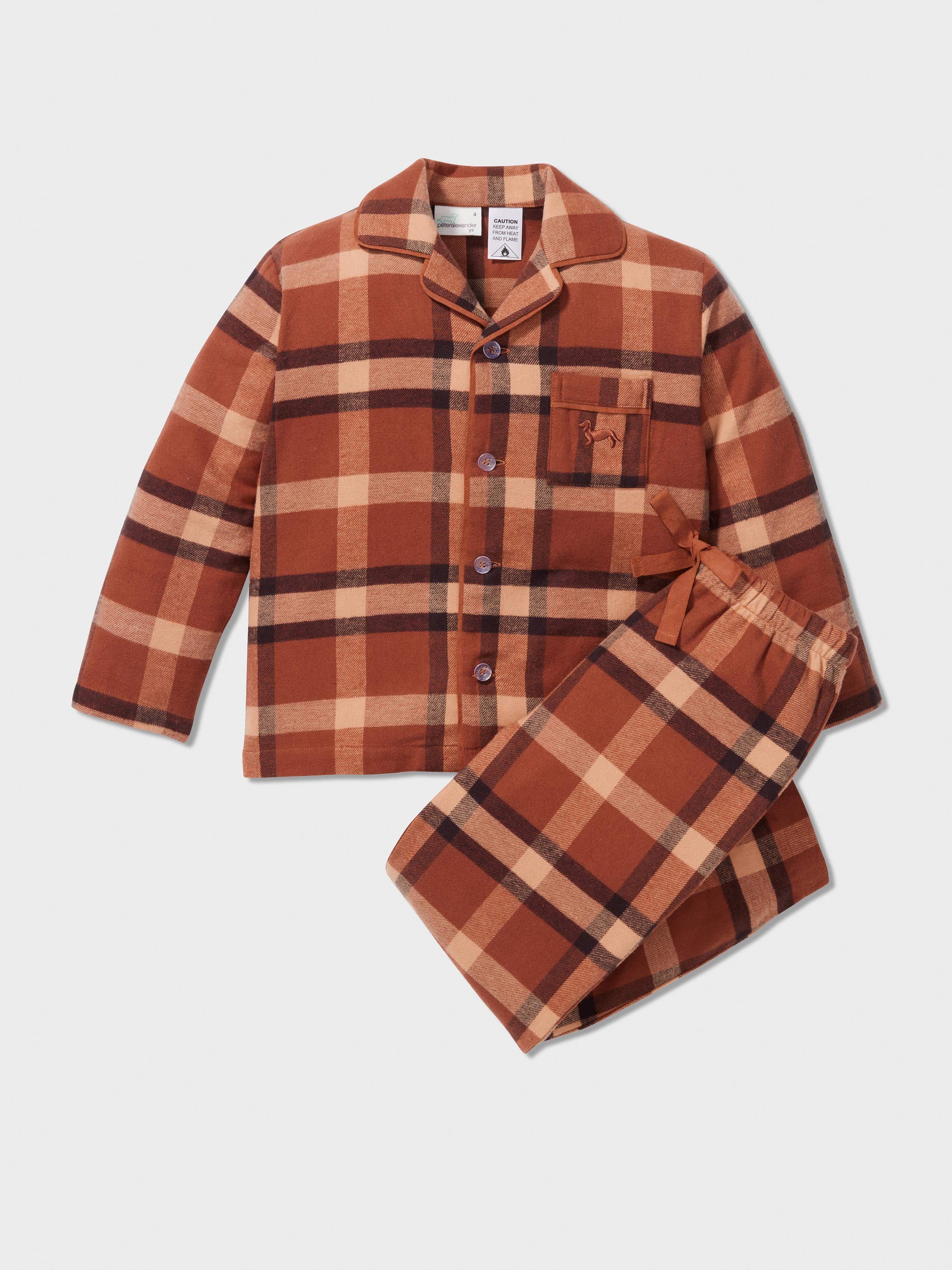 Boys Brown Check Long Classic Pj Set