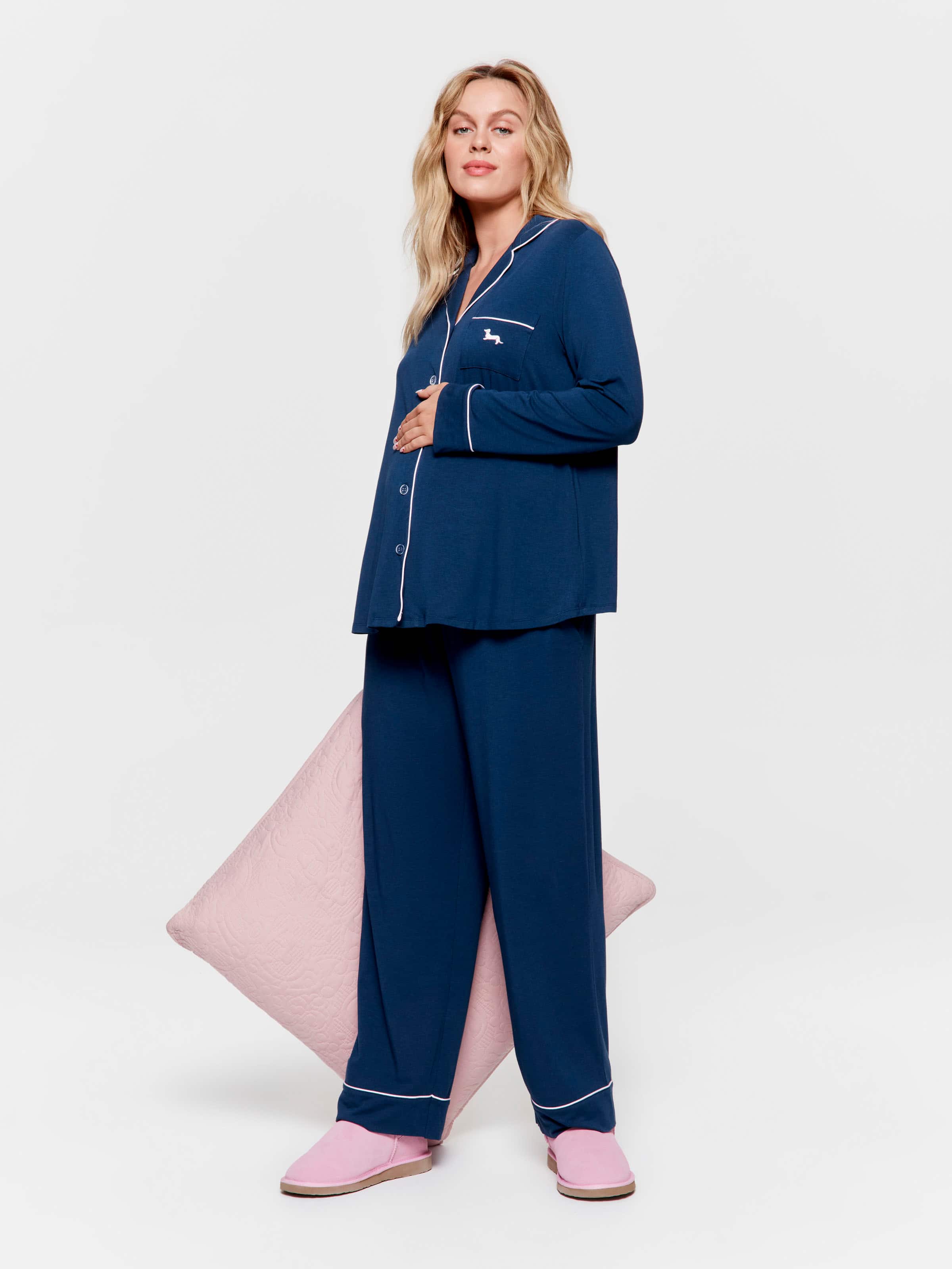 Maternity Navy Comfy Over The Bump Long Sleeve Pj Set