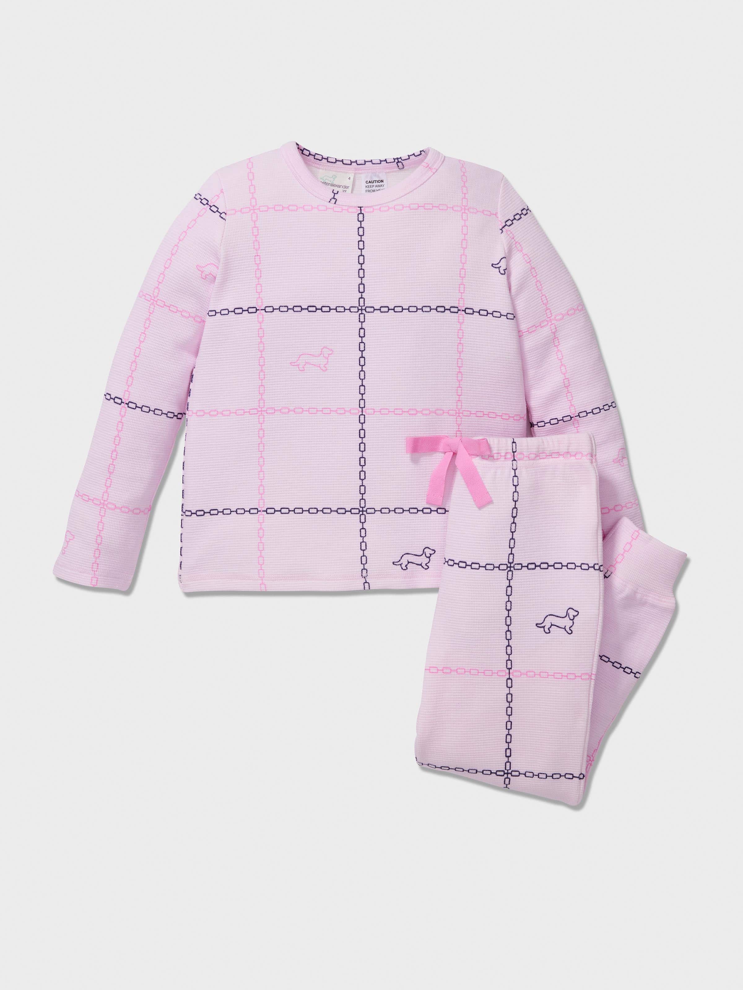 Girls Windowpane Check Waffle Long Pj Set