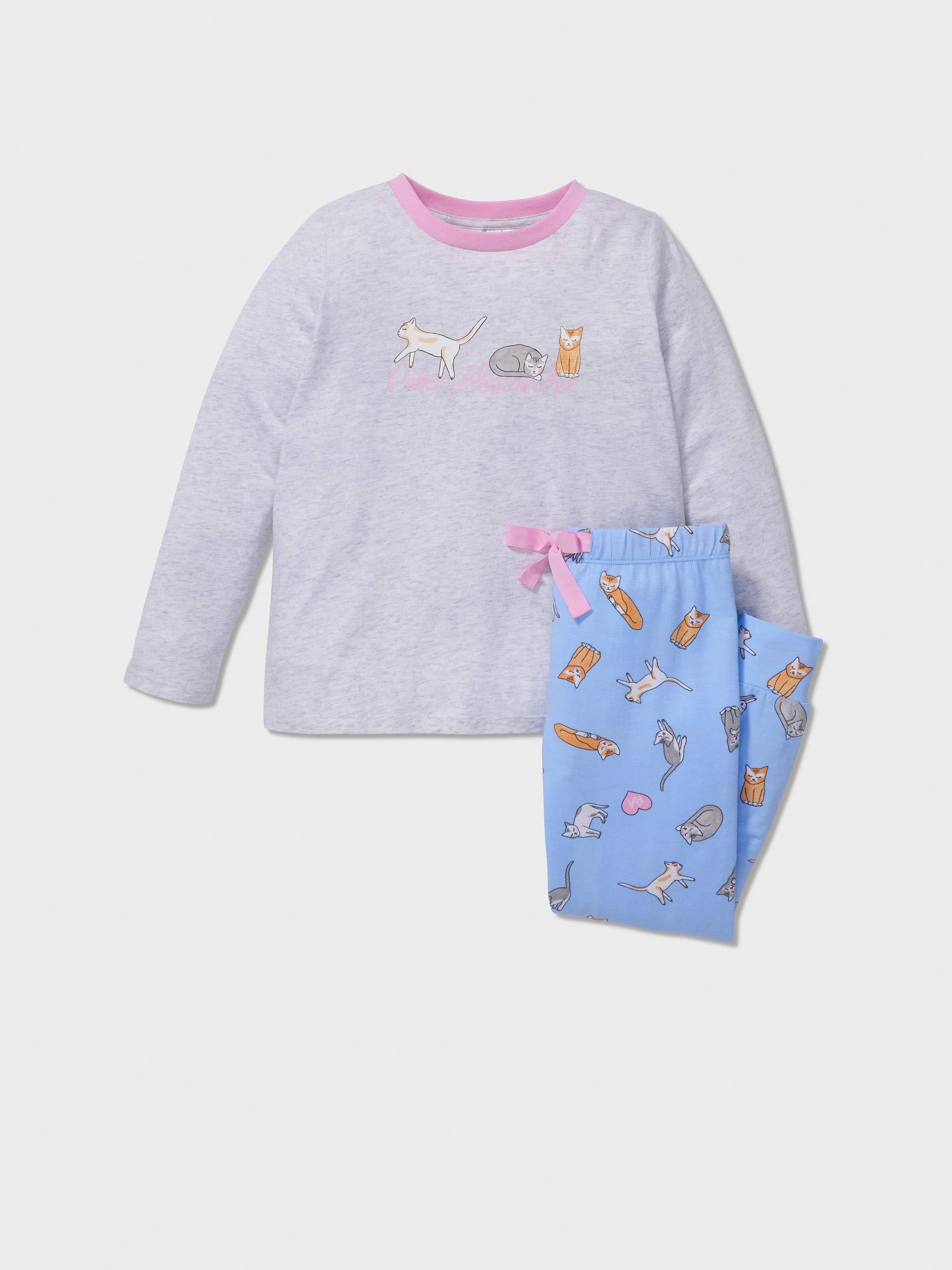 Jnr Girls Kitty Print Long Pj Set