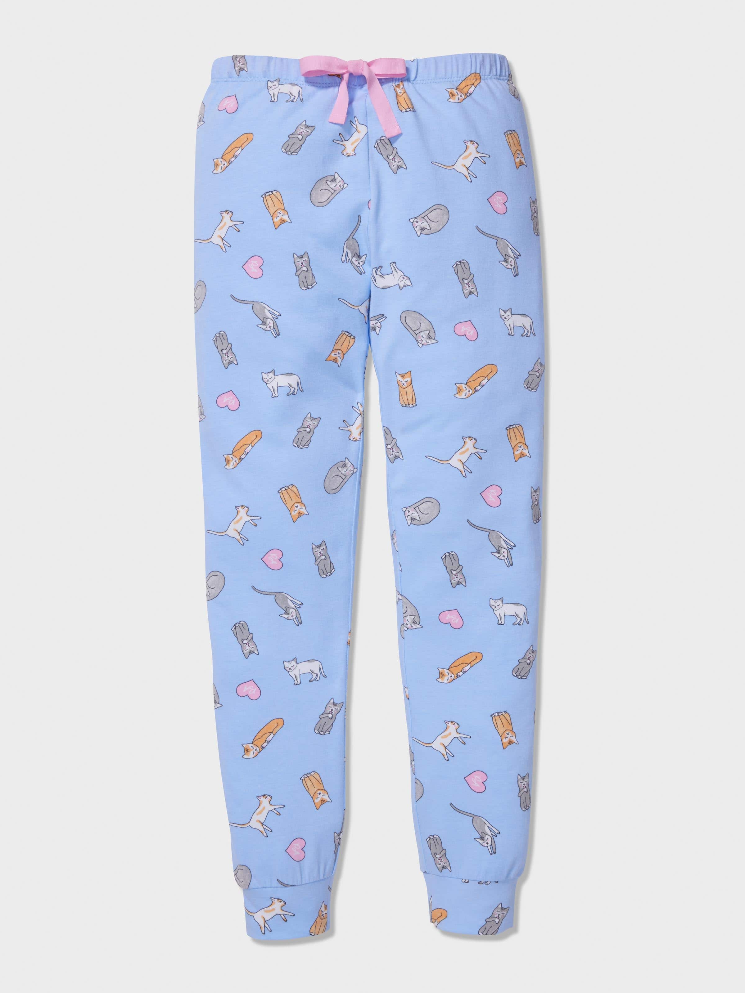 Girls Kitty Print Long Pj Set