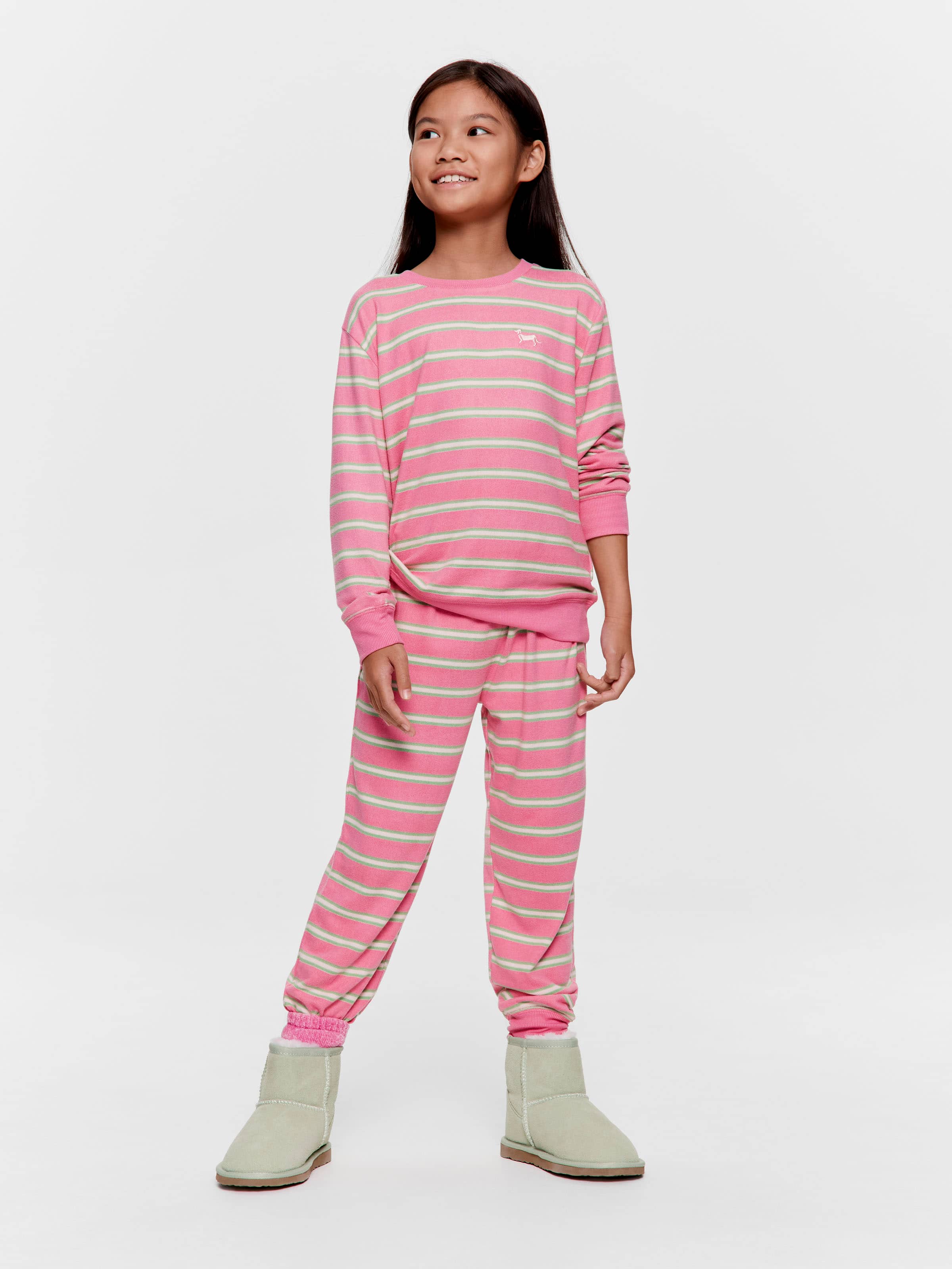 Girls Pink Stripe Plush Long Pj Set