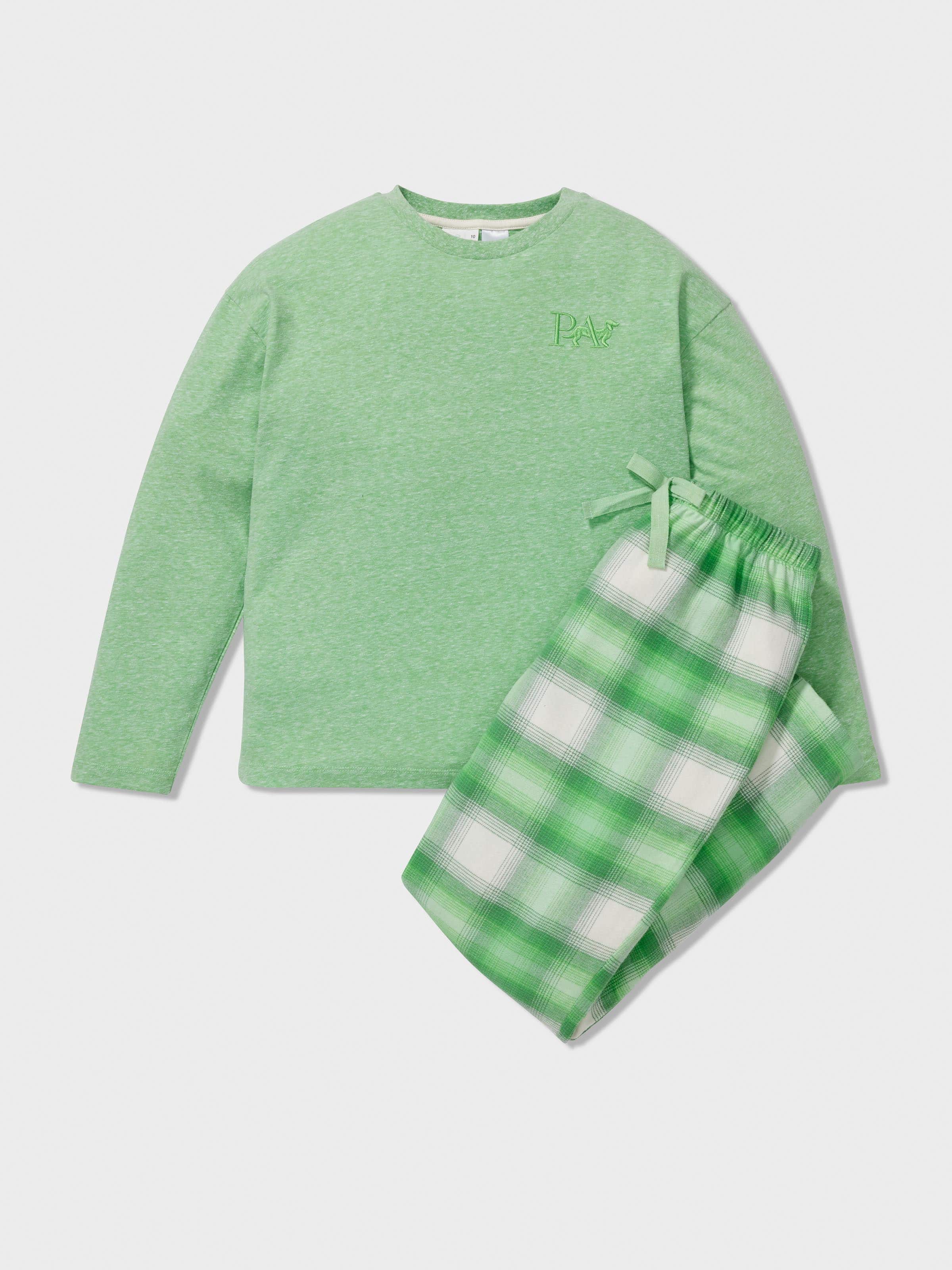 Boys Green Check Long Pj Set