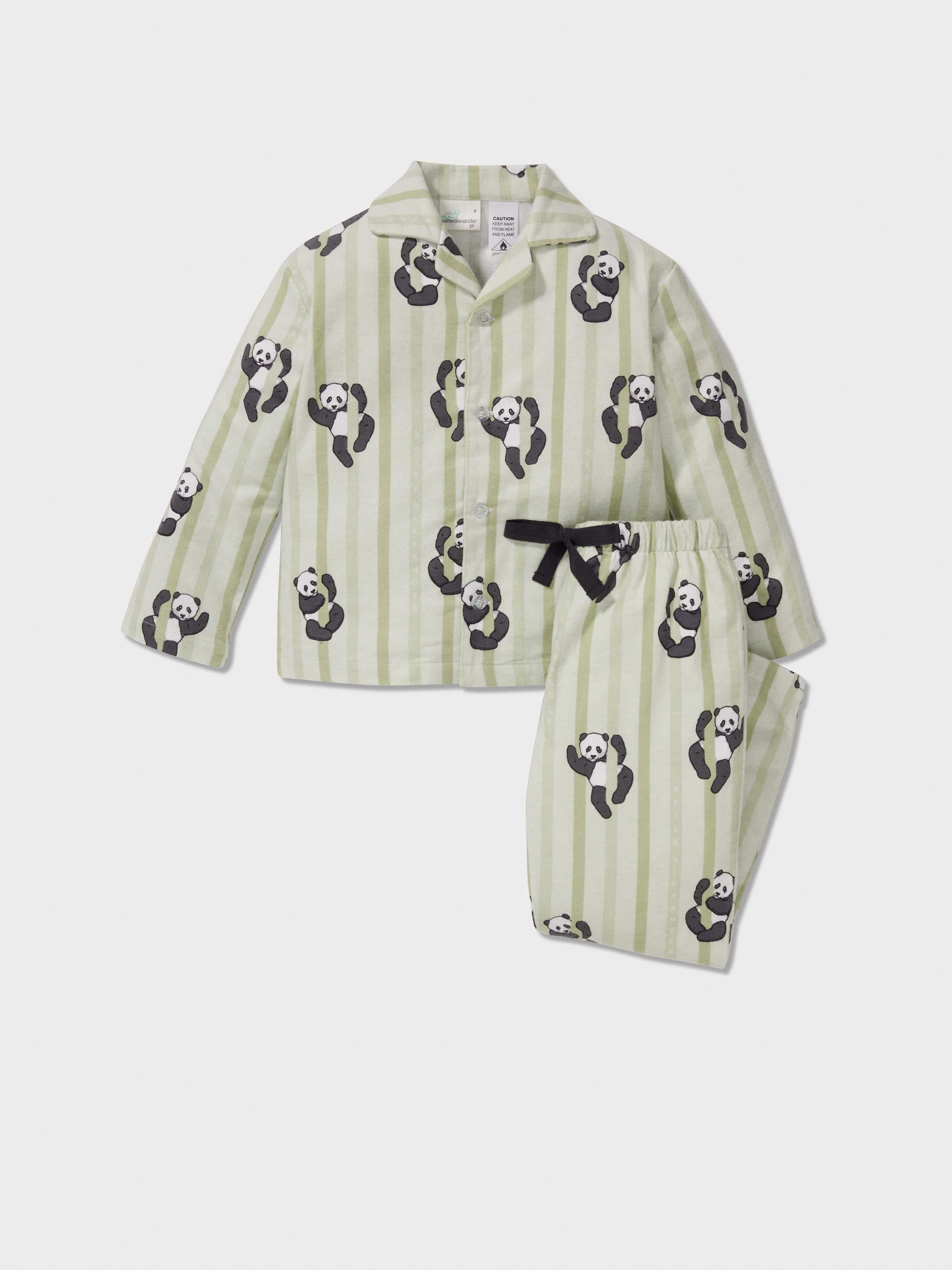 Jnr Boys Green Panda Classic Pj Set