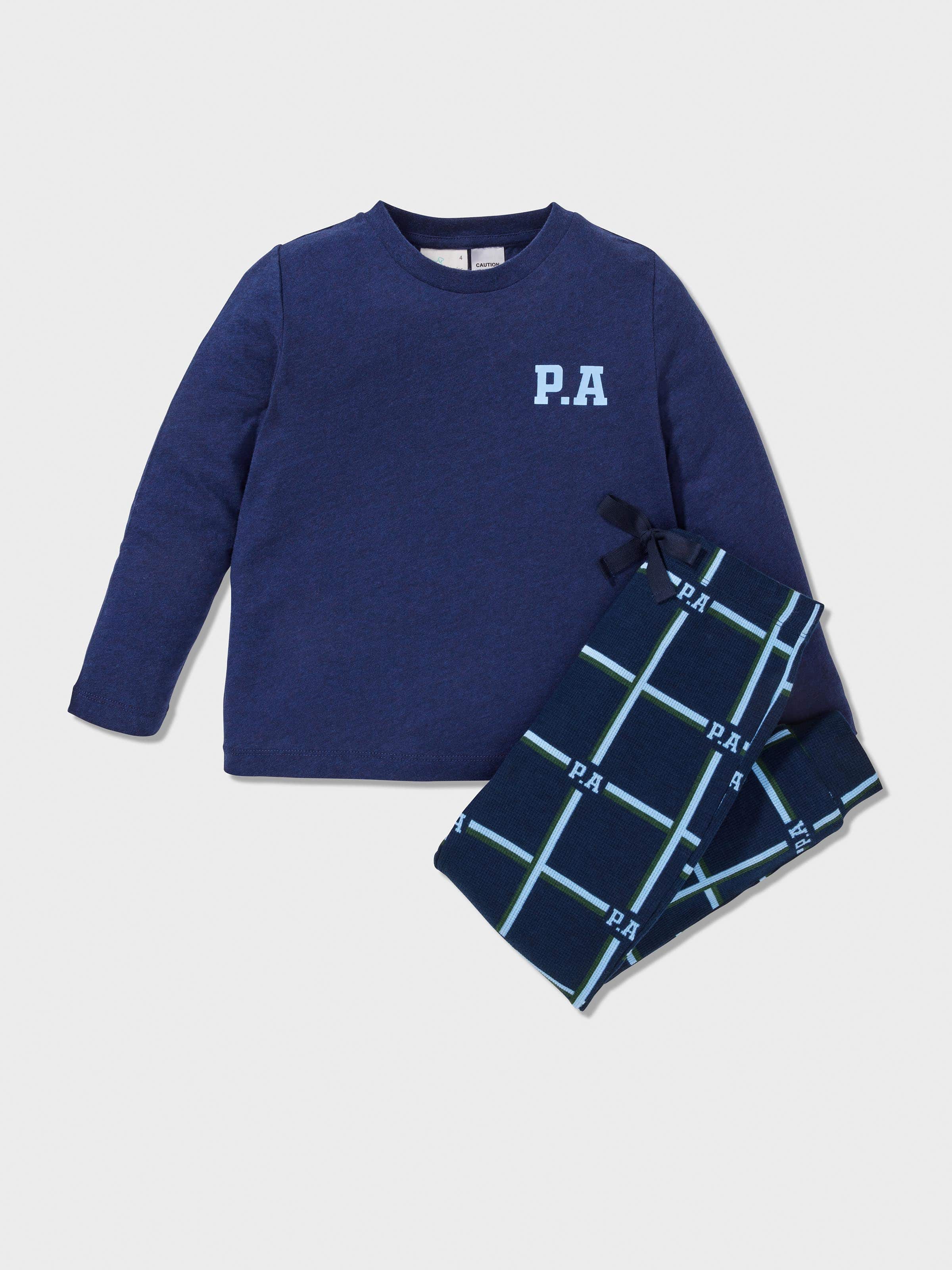 Boys Navy Check Long Pj Set