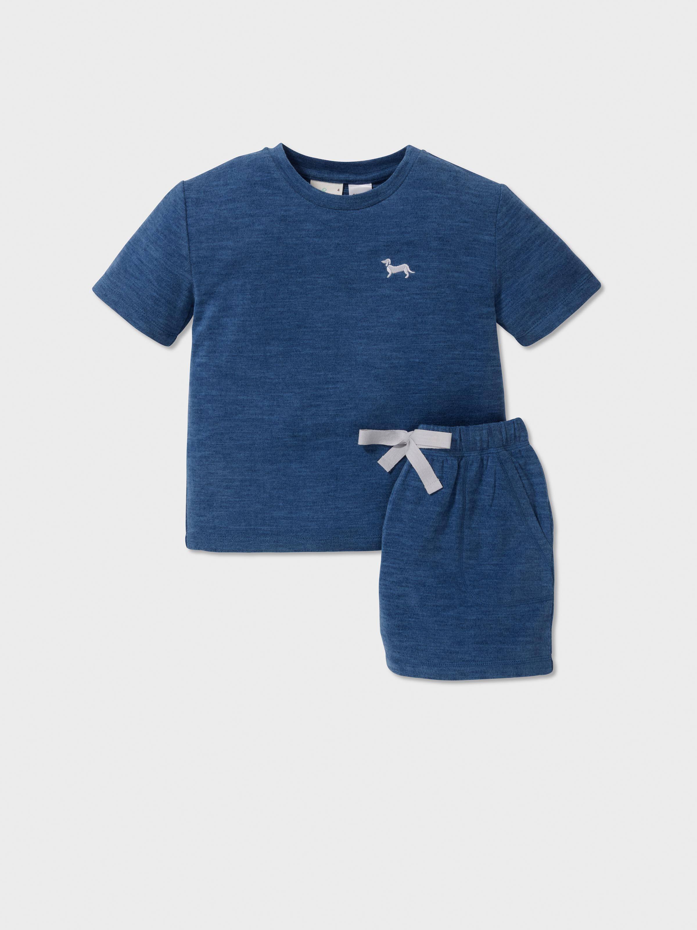 Jnr Boys Fuzzy Blue Short Pj Set