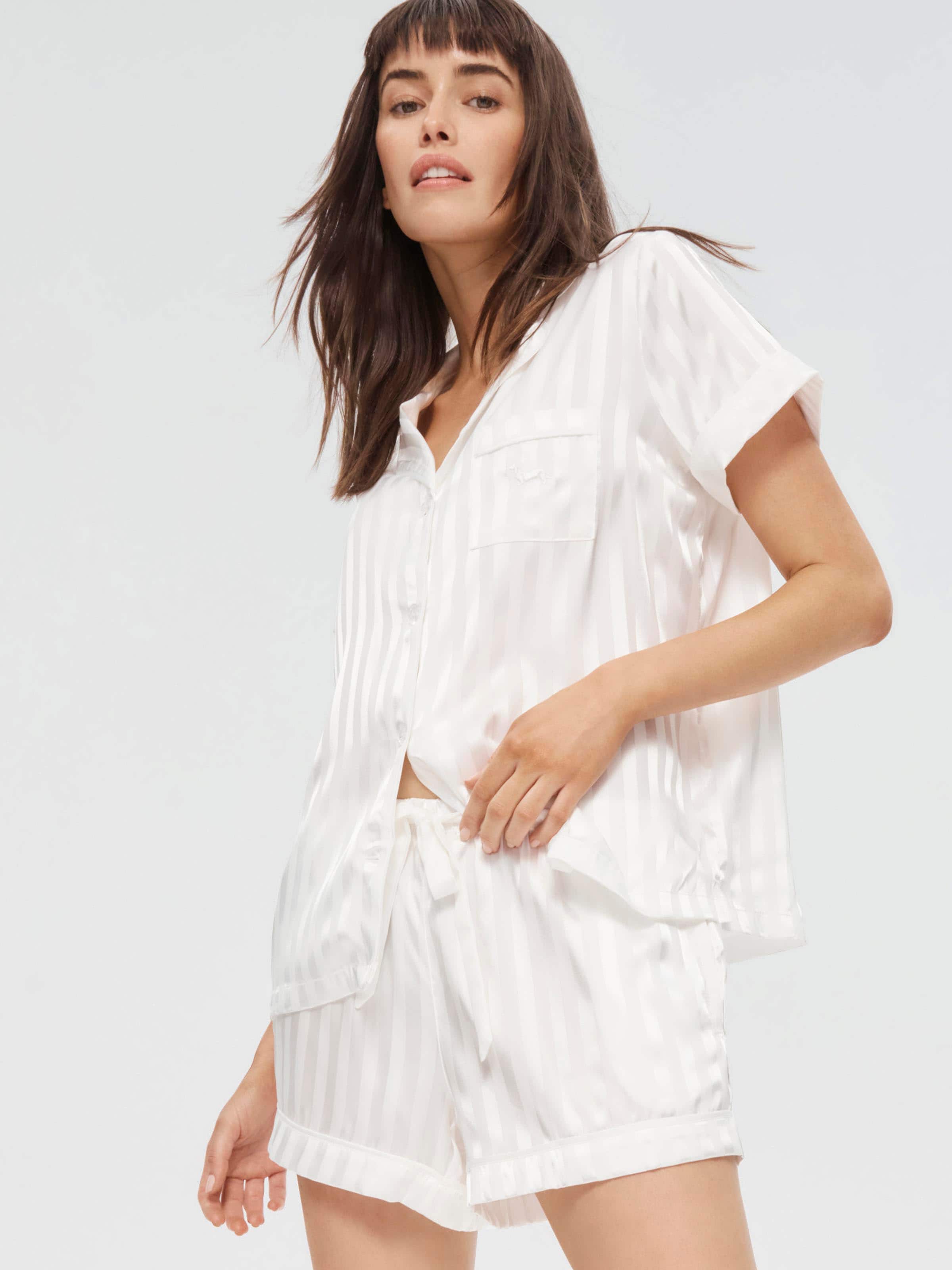 White Stripe Chic Satin Pj Set Peter Alexander Online