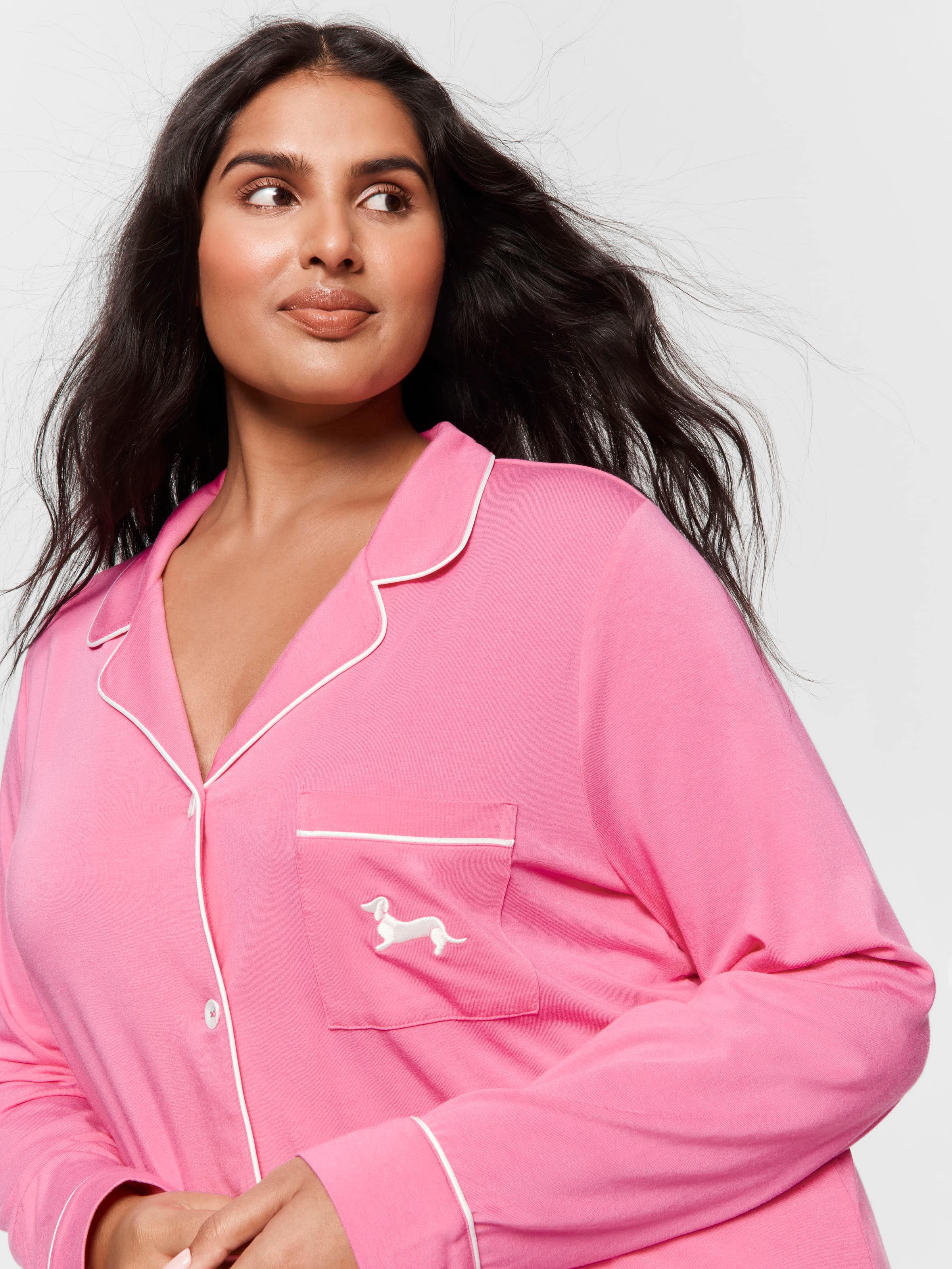 P.A. Plus Hot Pink Bamboo Jersey Long Pj Set
