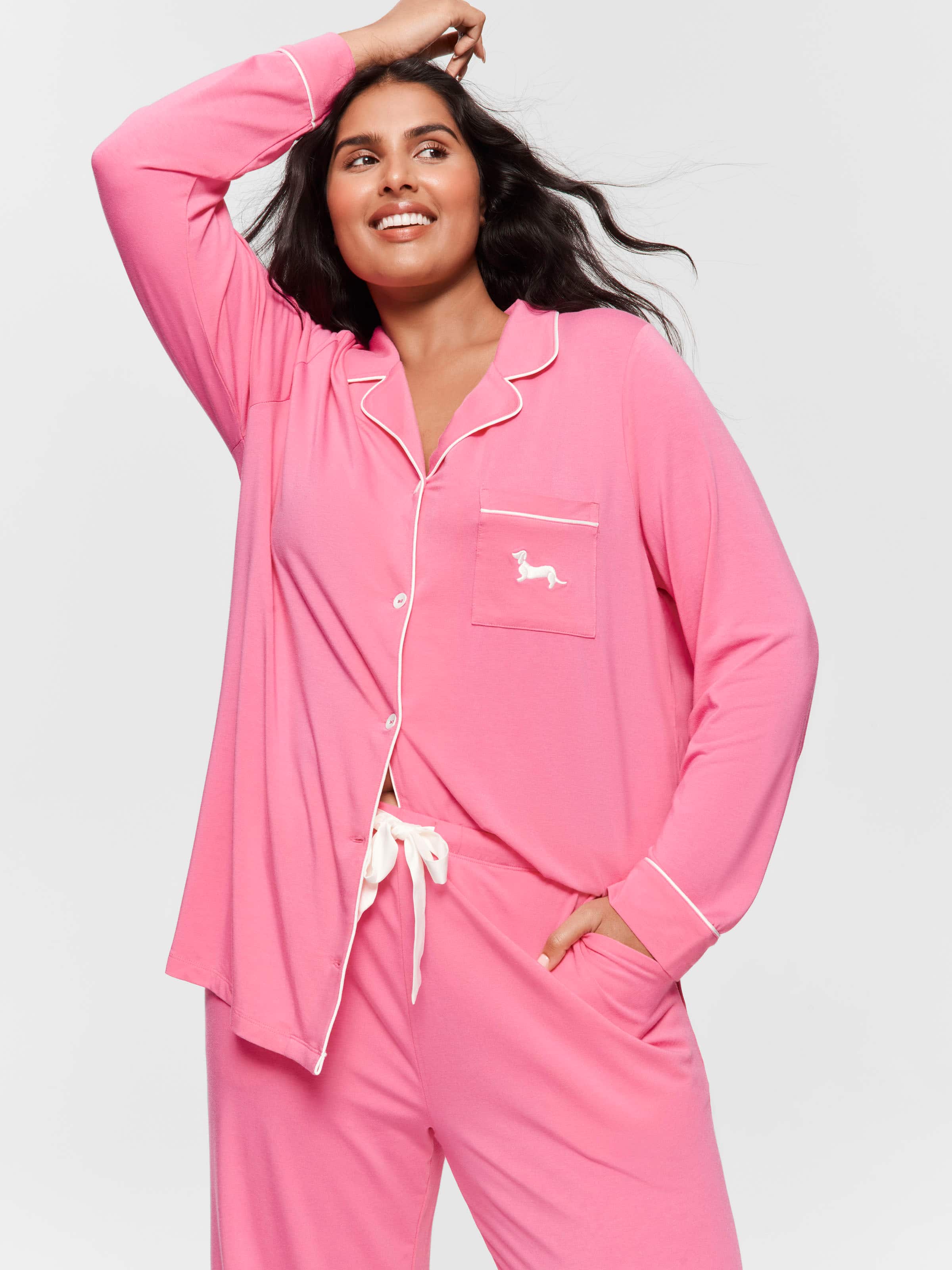 P.A. Plus Hot Pink Bamboo Jersey Long Pj Set