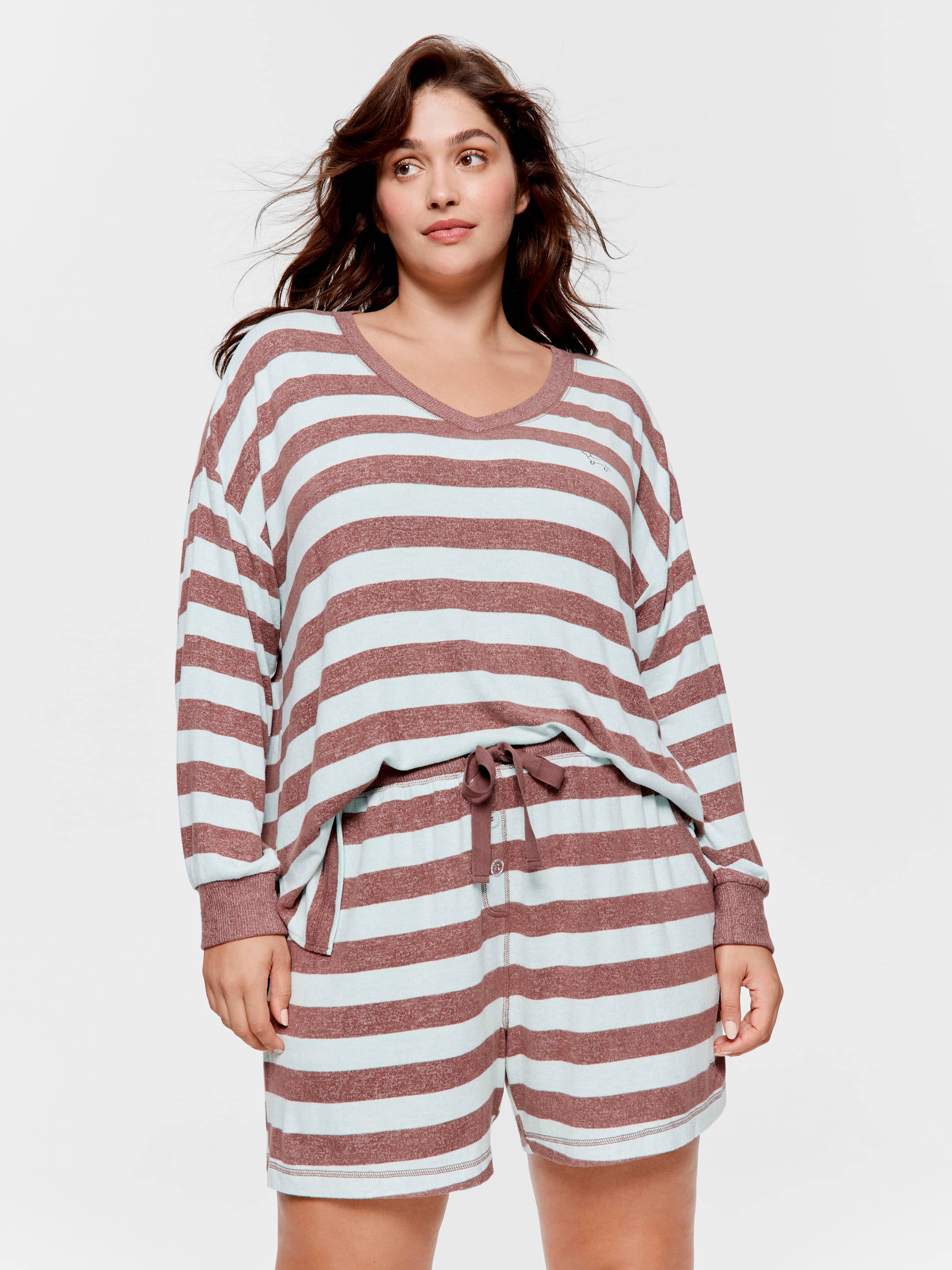 P.A. Plus Mint Choc Fuzzy Stripe Long Pj Short