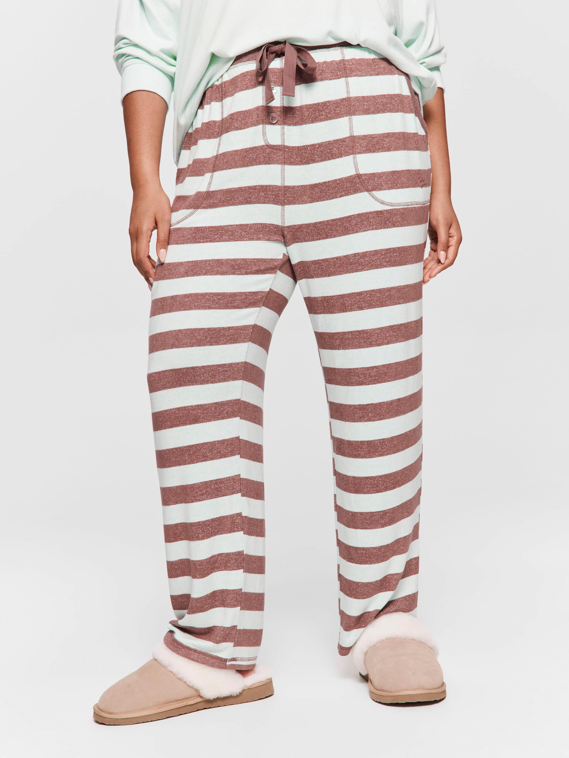 P.A. Plus Mint Choc Fuzzy Stripe Straight Leg Pj Pant