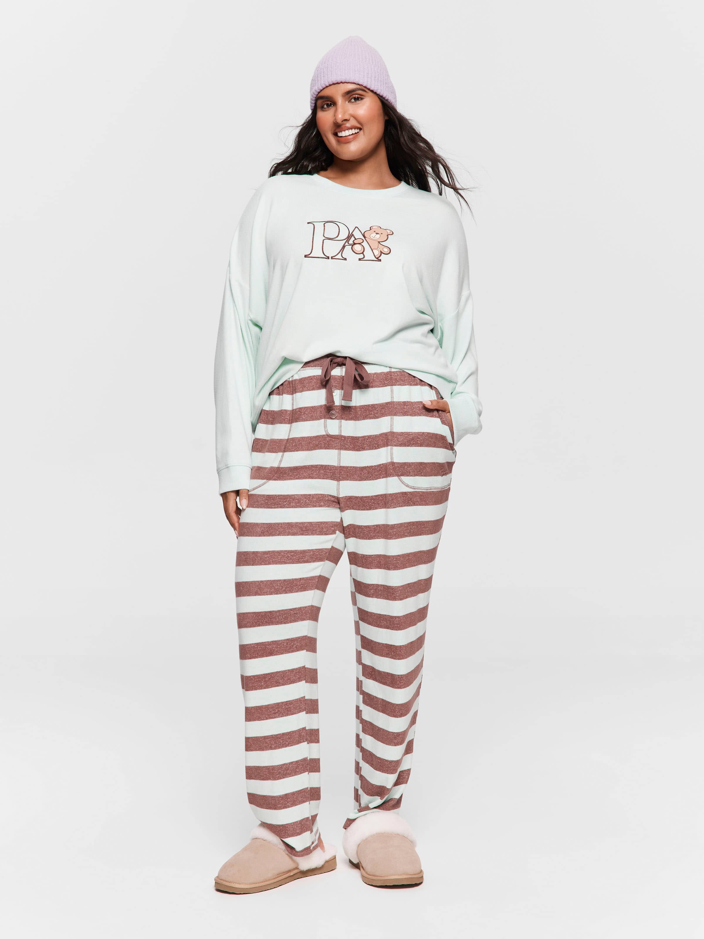 P.A. Plus Mint Choc Fuzzy Stripe Straight Leg Pj Pant