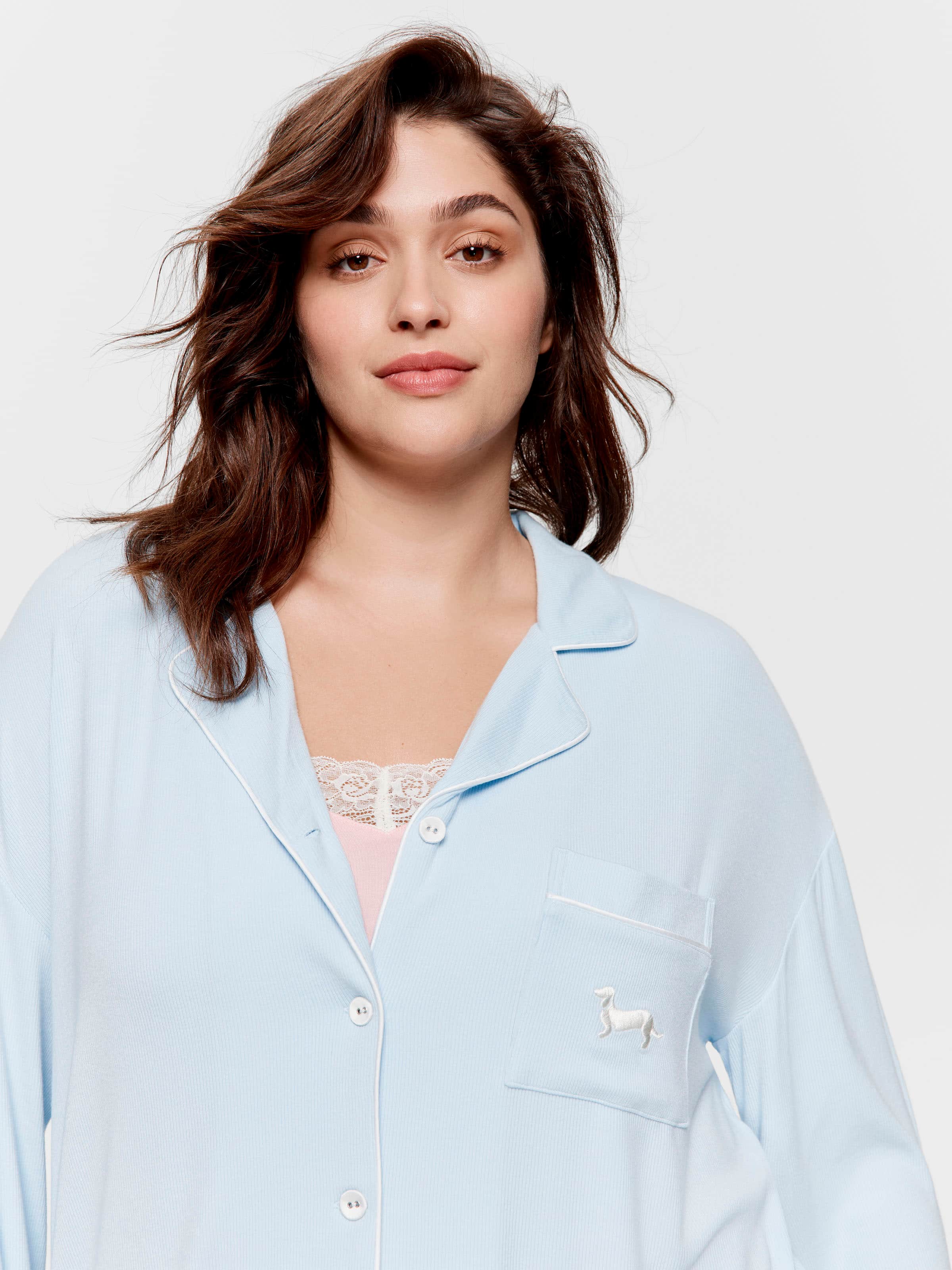 P.A. Plus Blue Bamboo Rib Long Pj Set