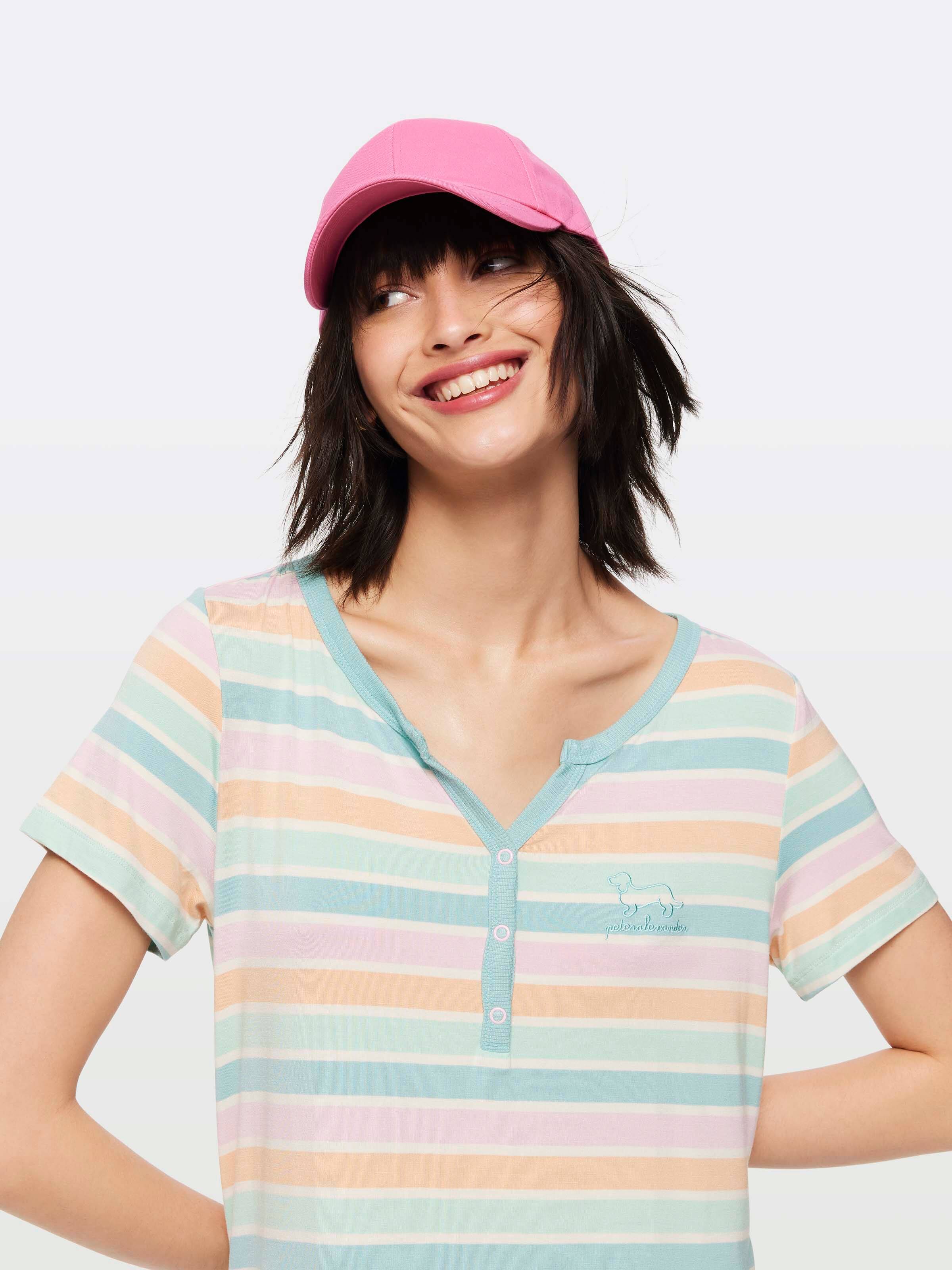 Pastel Stripe Henley Nightie