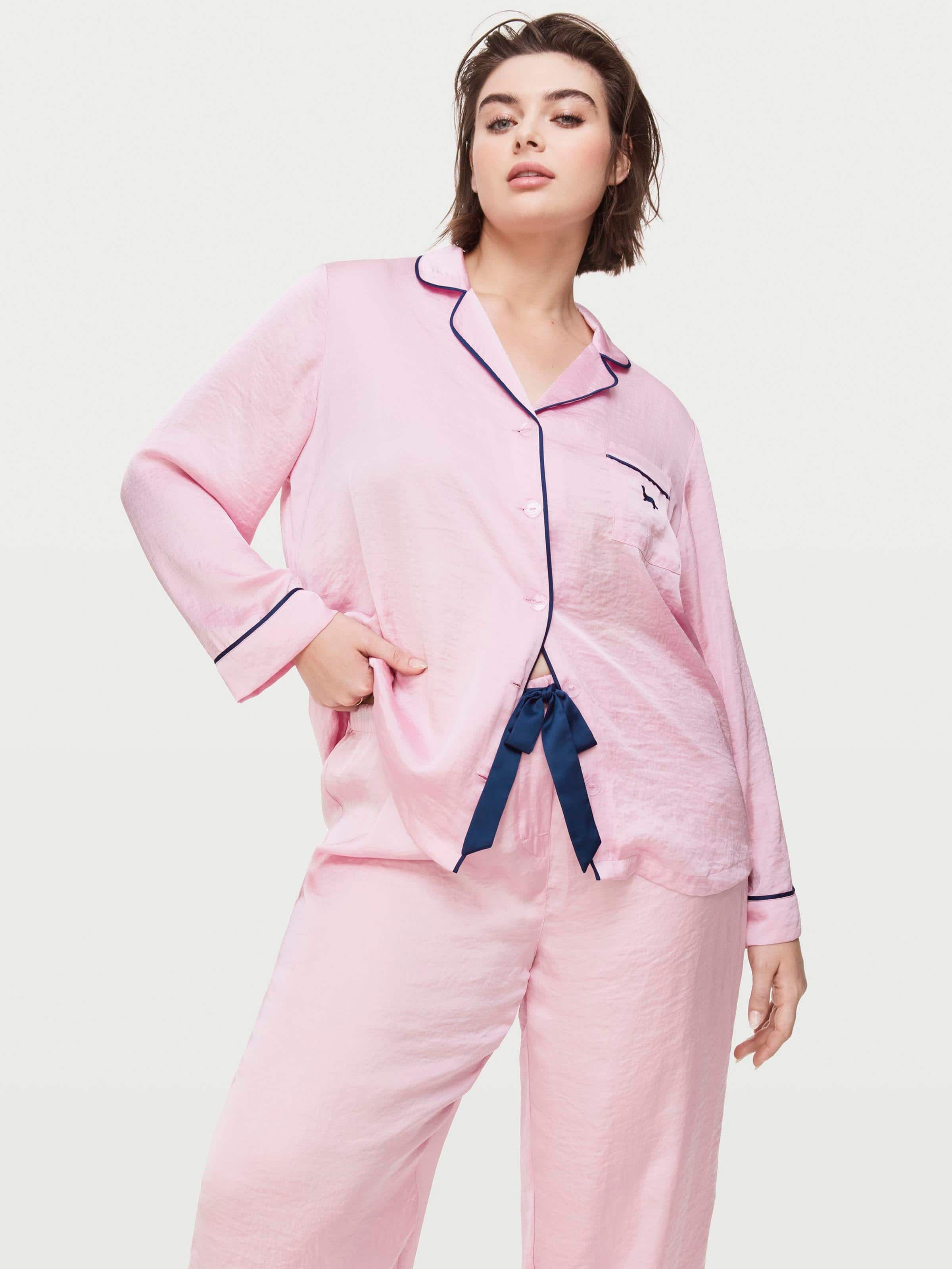 P.A. Plus Long Chic Pink Satin Pj Set Peter Alexander Online