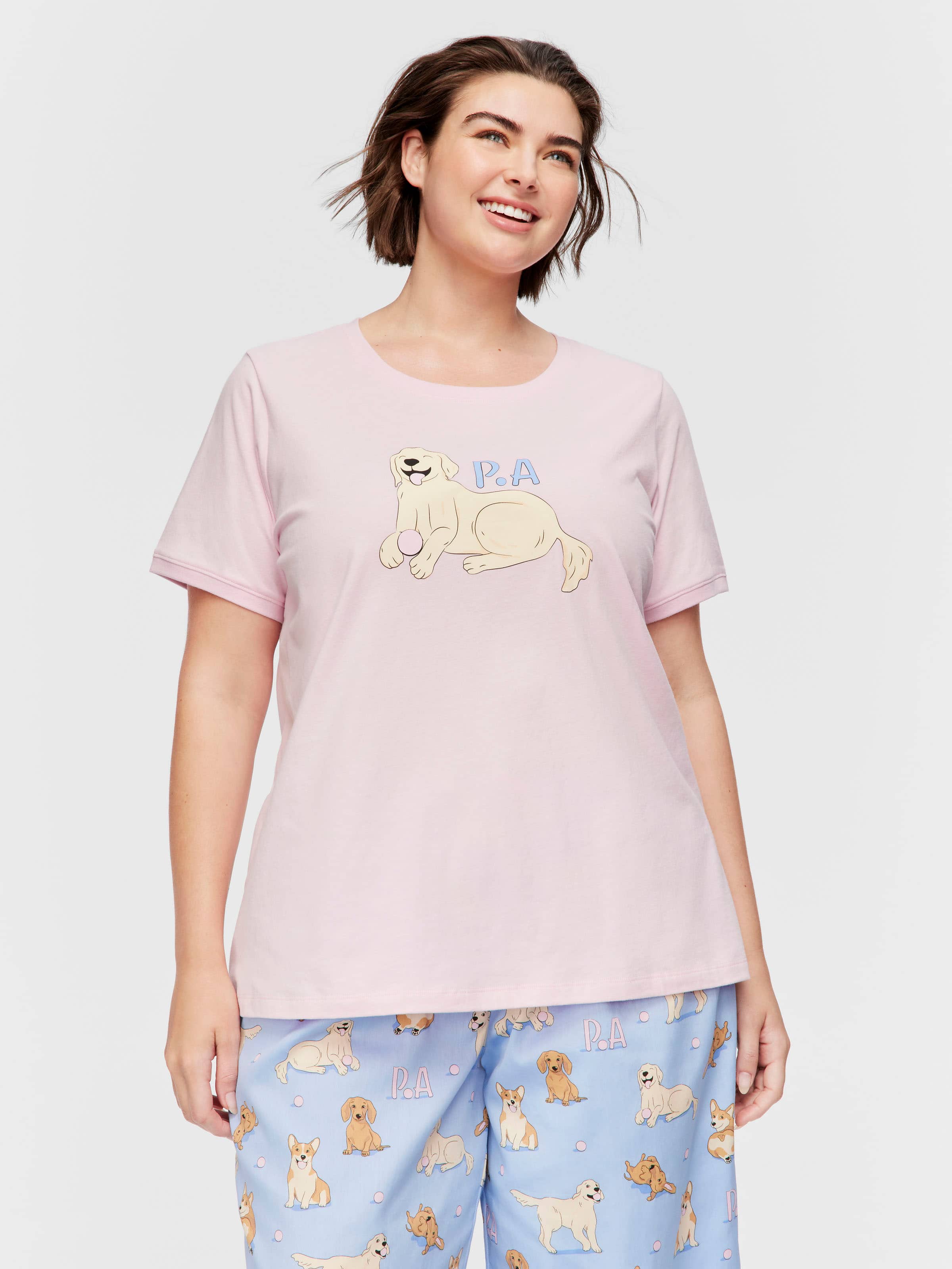 P.A. Plus Dog Print Pink Tee