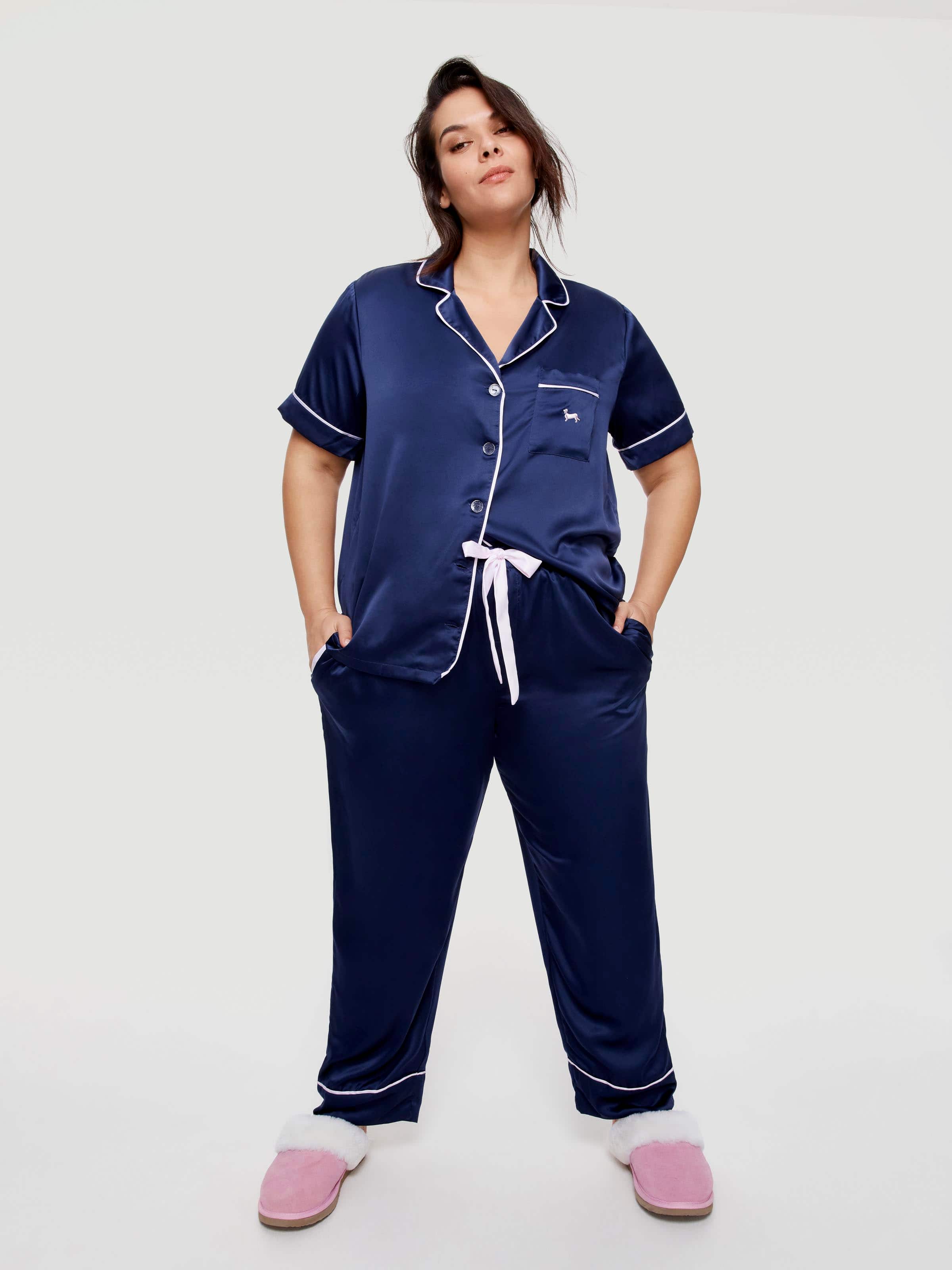 P.A. Plus Navy Tux Luxe Satin Pj Pant