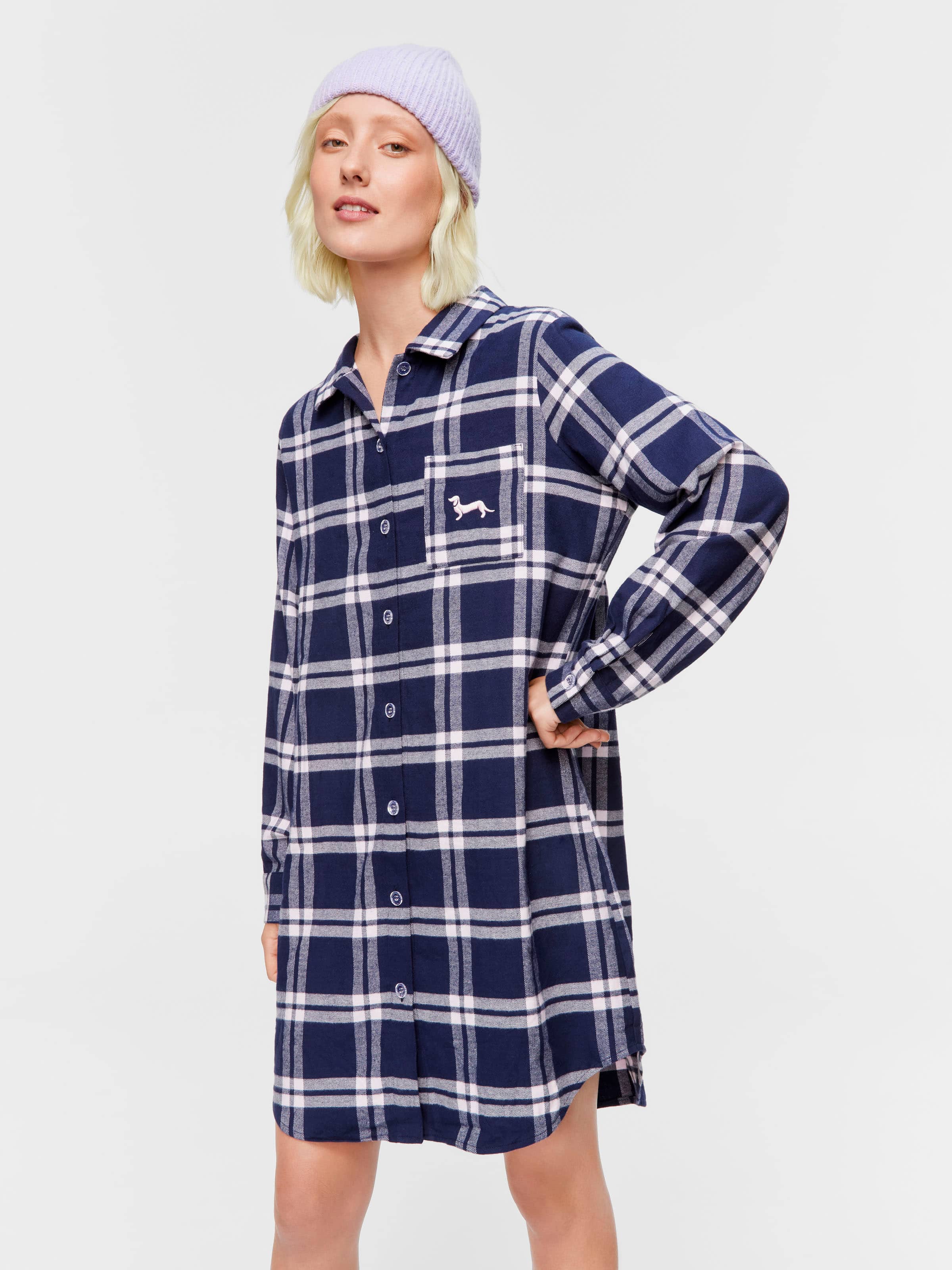 Navy Check Flannelette Nightshirt